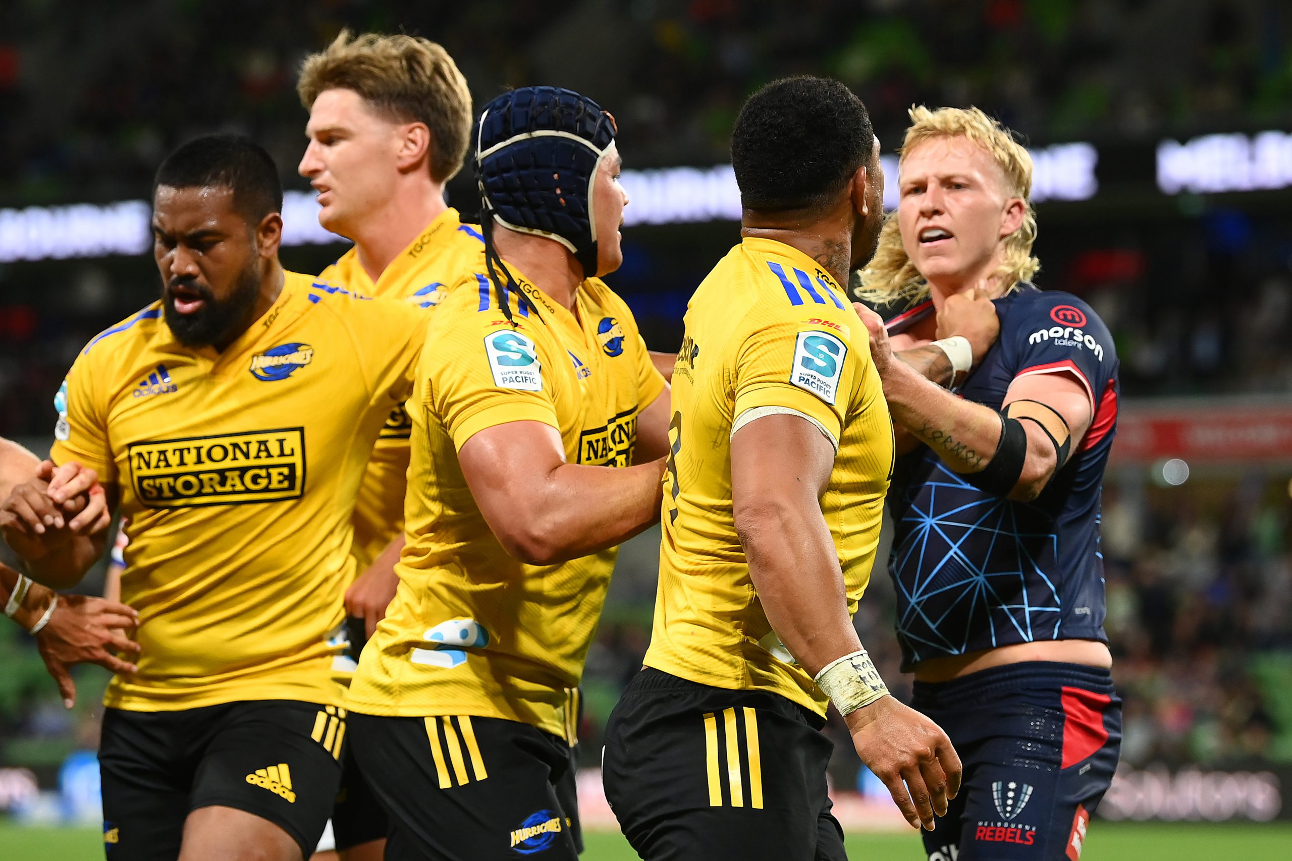 Rebels playmaker Carter Gordon and Hurricanes star Ardie Savea clash.