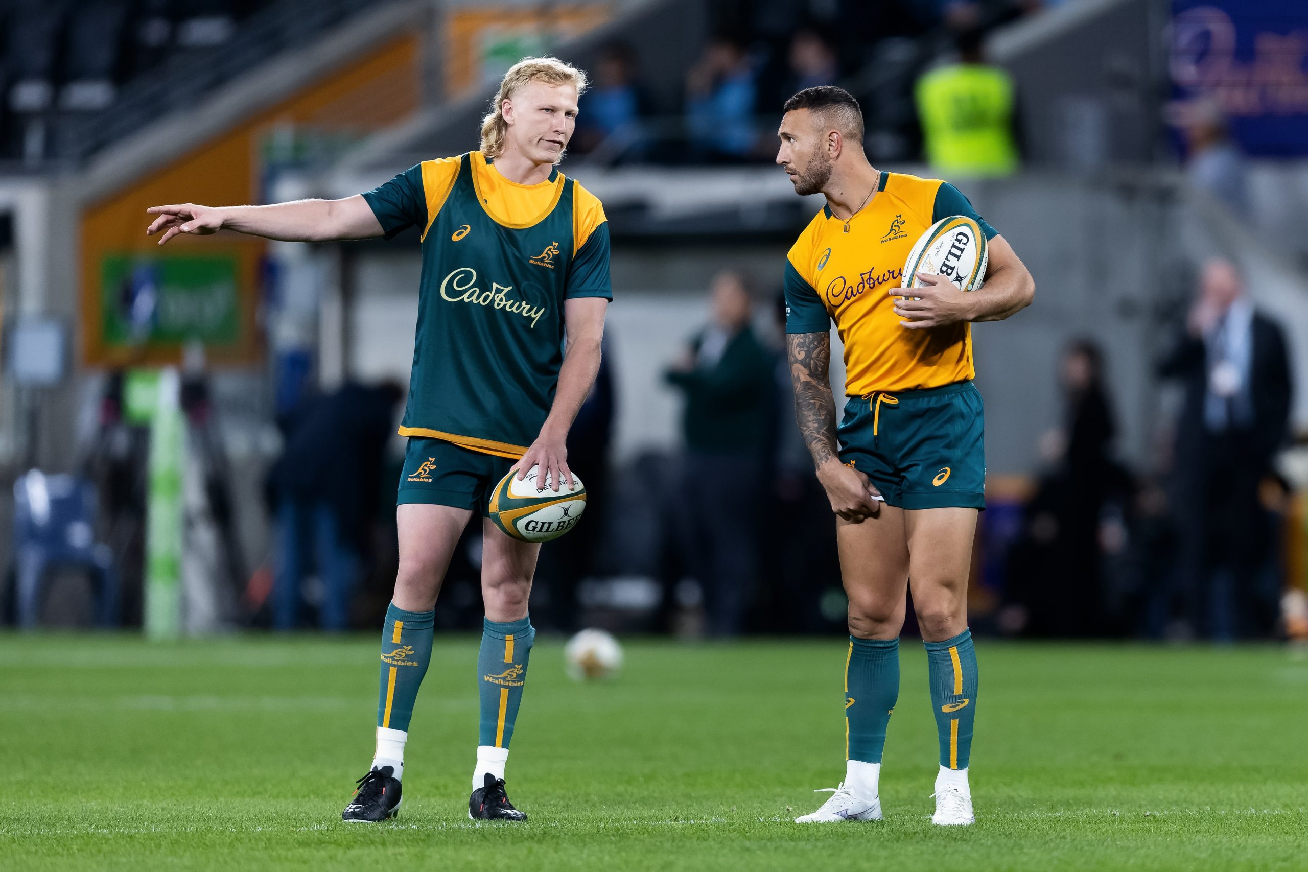 Wallabies Carter Gordon and Quade Cooper at CommBank Stadium.