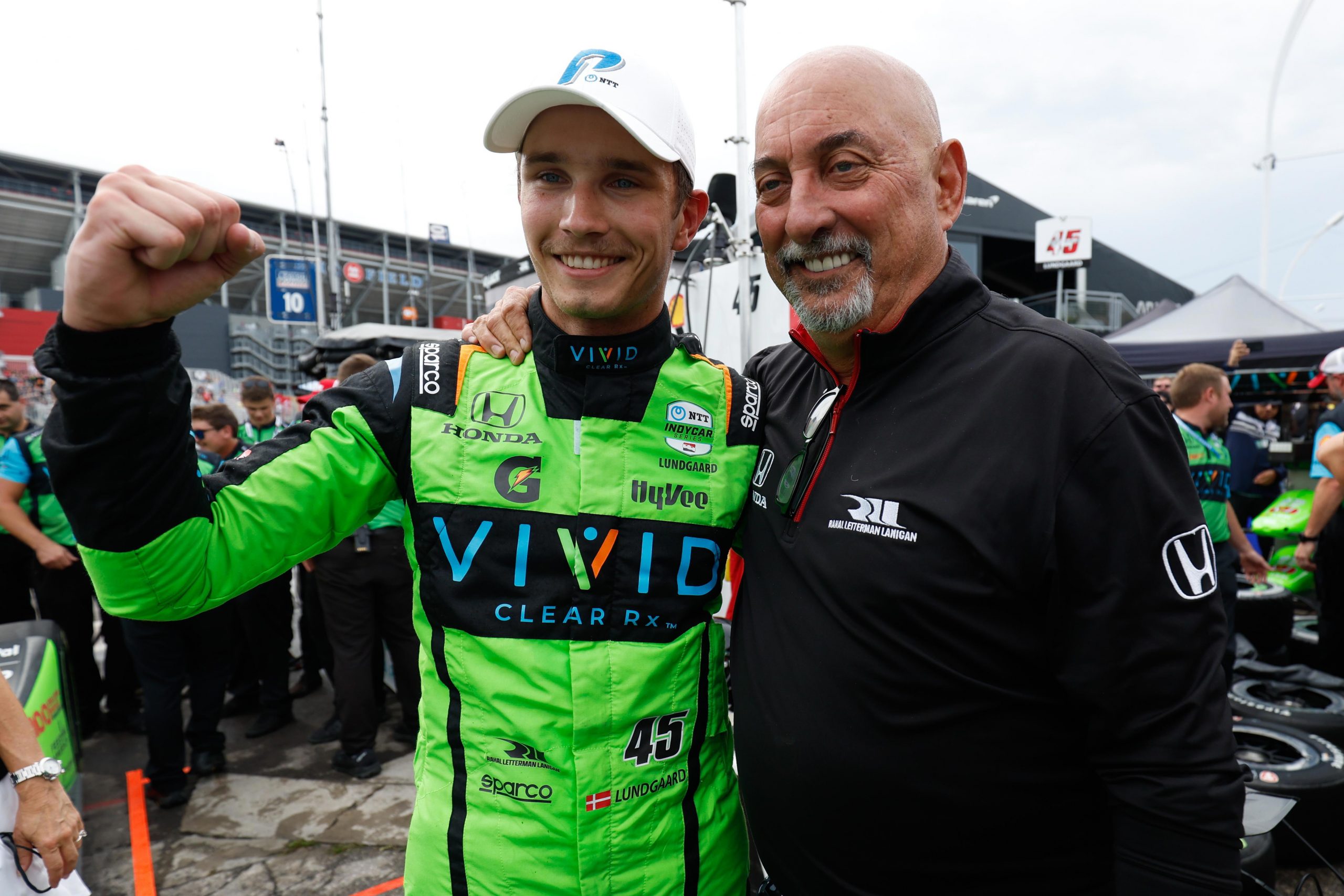 Christian Lundgaard (left) with team owner Bobby Rahal.