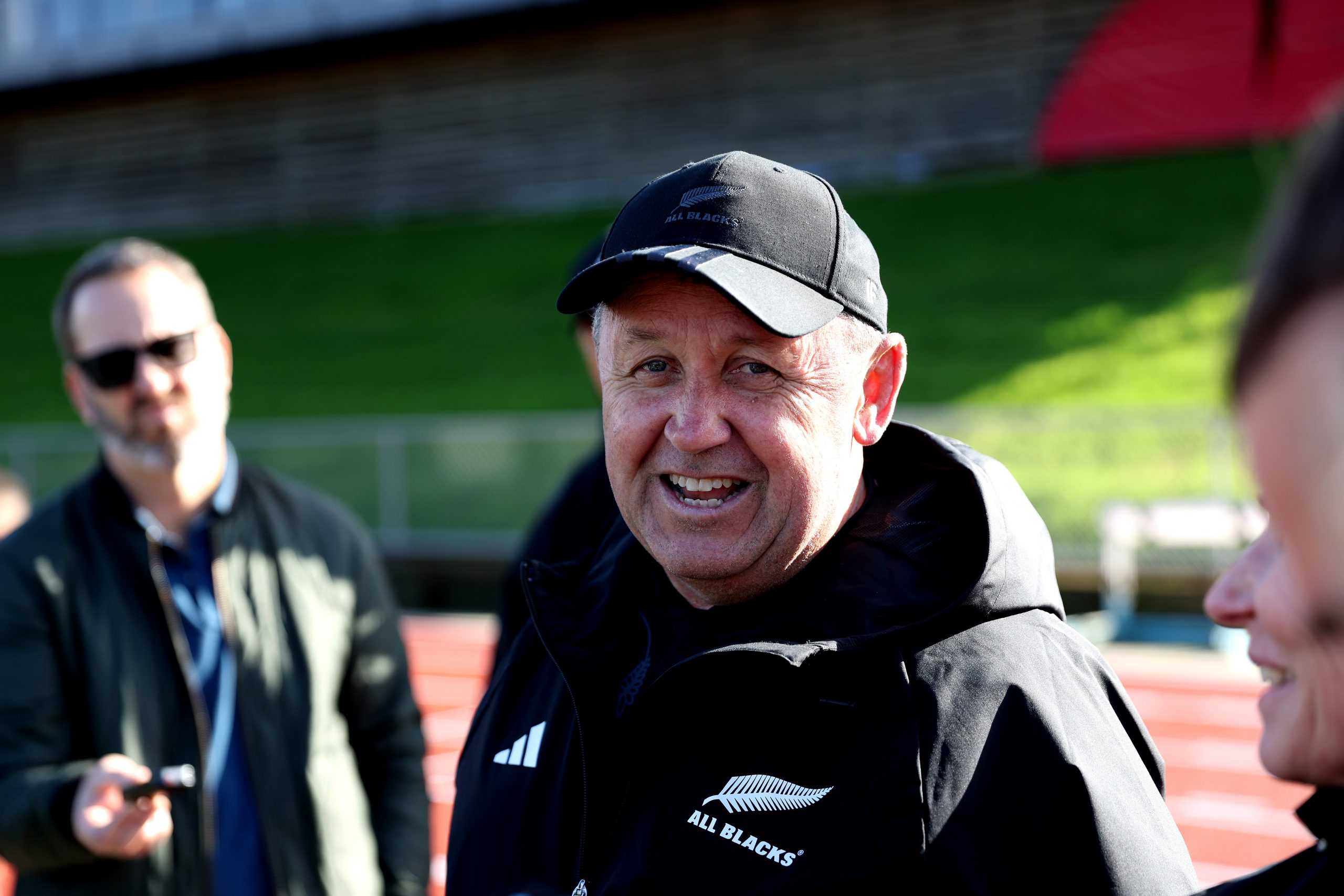Head coach Ian Foster talks to media during a New Zealand All Blacks training session at Mt Smart Stadium.