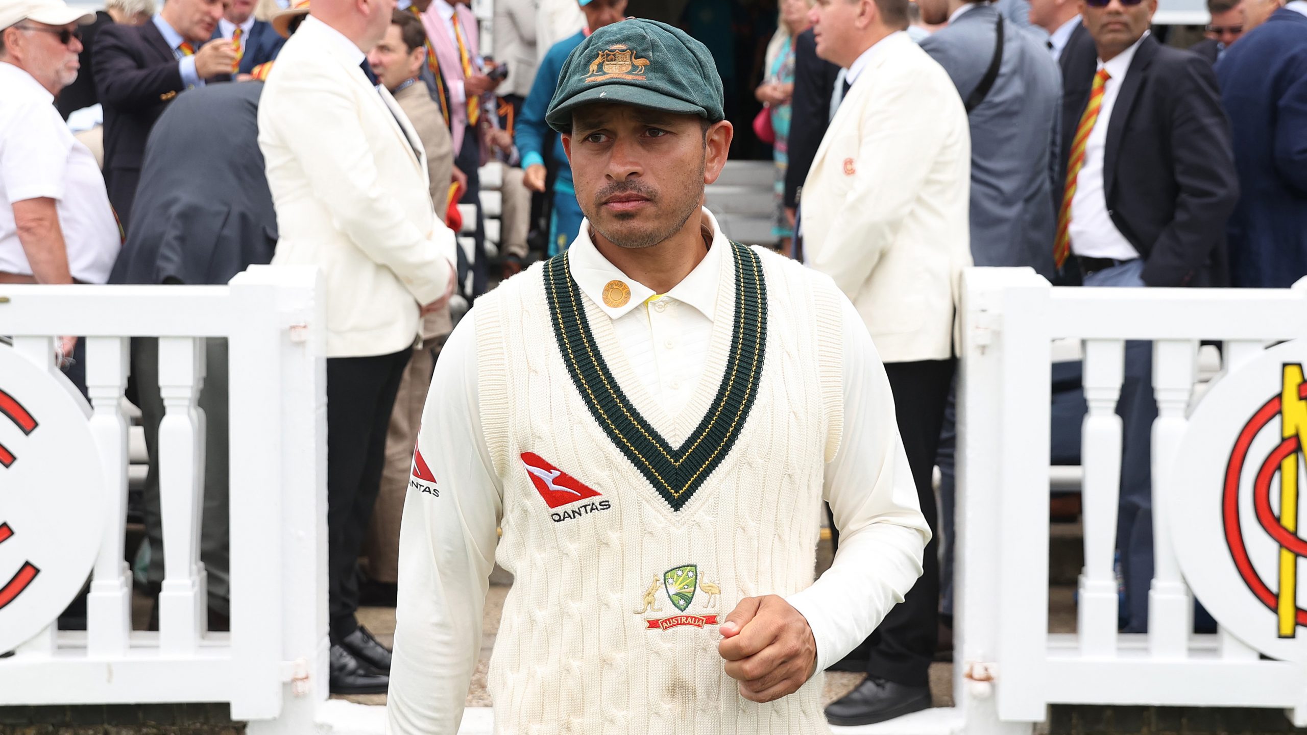 Usman Khawaja of Australia walks through the MCC Members gate.