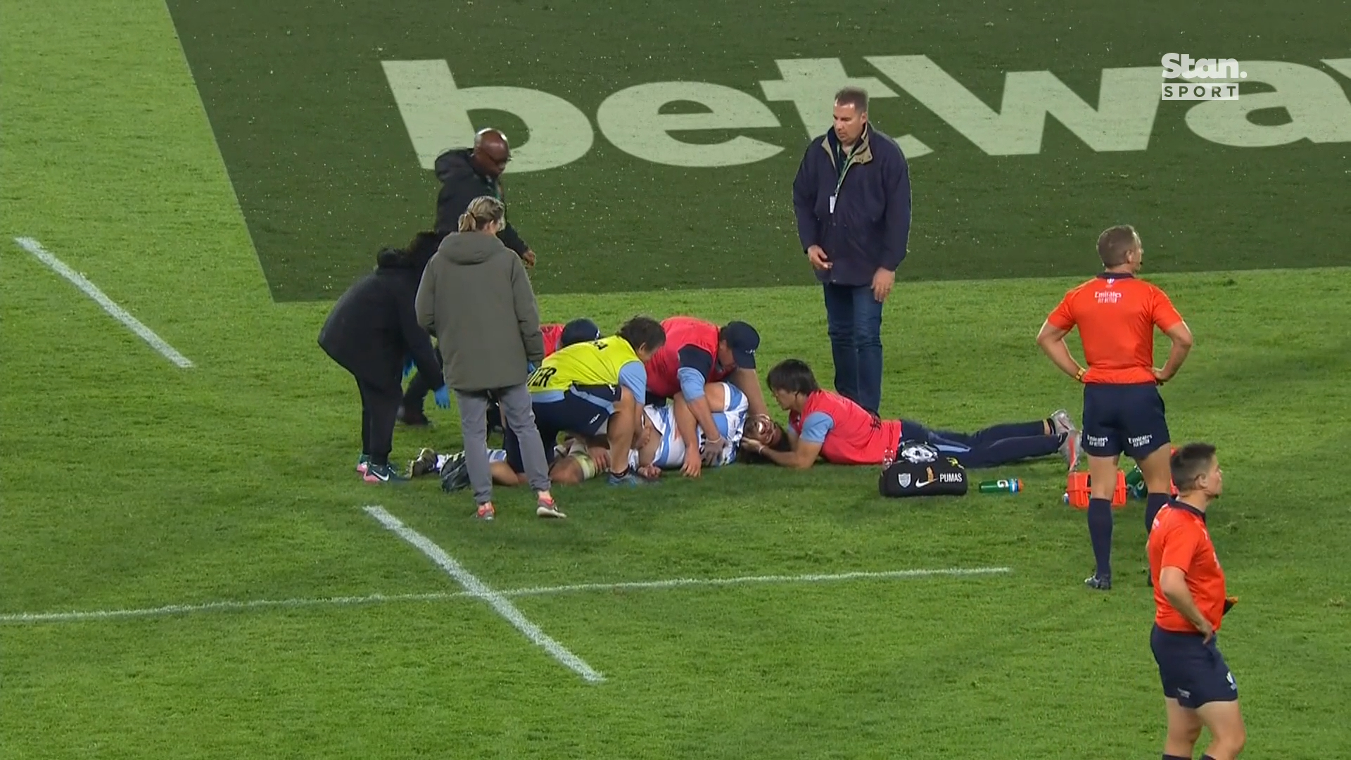 Lucas Paolos goes down after a nasty hit to the head