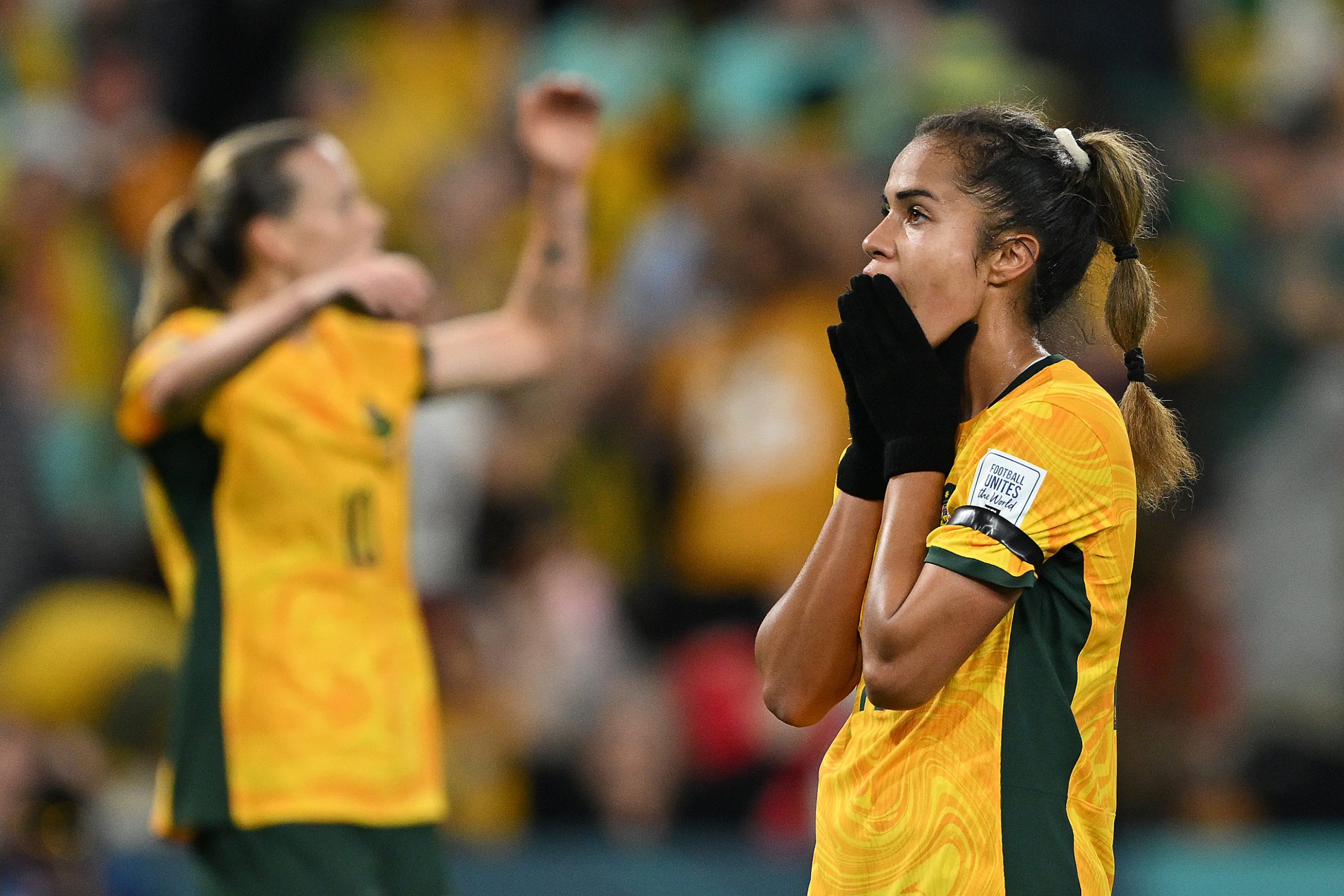 Mary Fowler of Australia shows dejection after a missed chance.