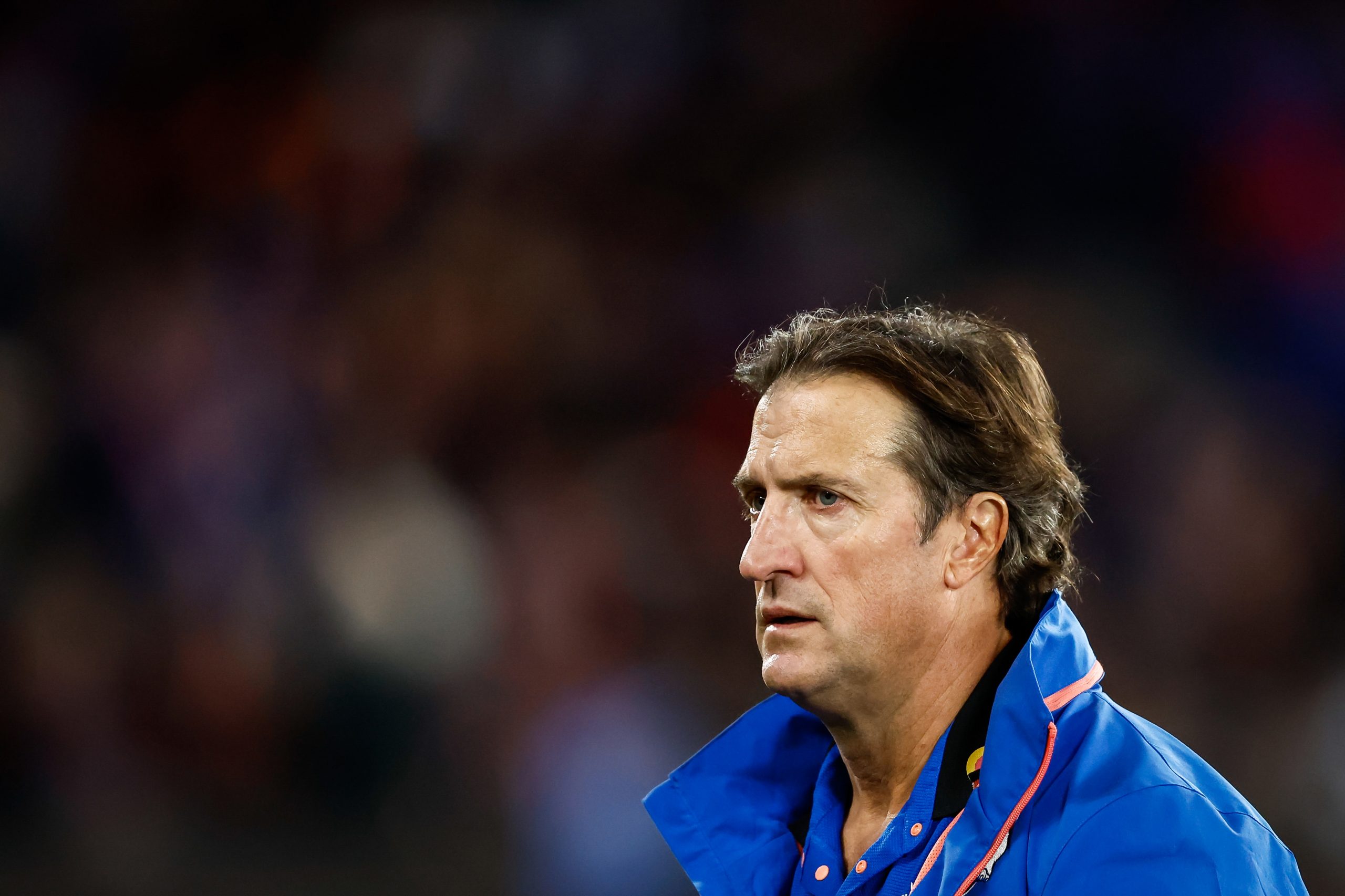 MELBOURNE, AUSTRALIA - JULY 21: Luke Beveridge, Senior Coach of the Bulldogs is seen during the 2023 AFL Round 19 match between the Essendon Bombers and the Western Bulldogs at Marvel Stadium on July 21, 2023 in Melbourne, Australia. (Photo by Dylan Burns/AFL Photos via Getty Images)
