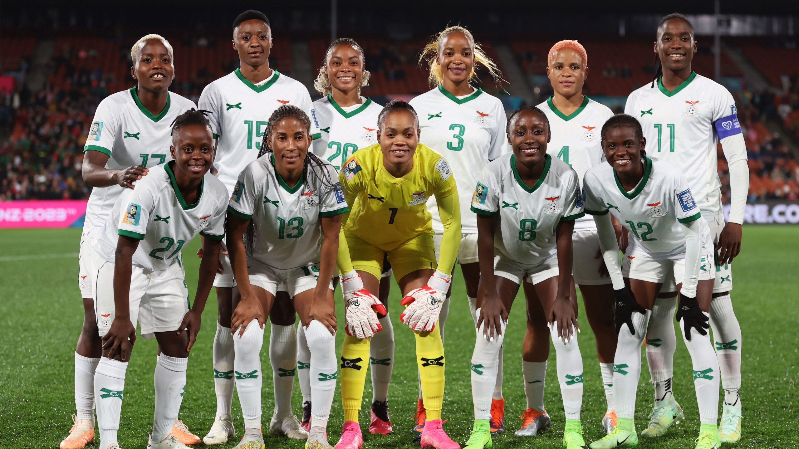 Zambia players pose for a team photo prior to their FIFA Women's World Cup match against Costa Rica.