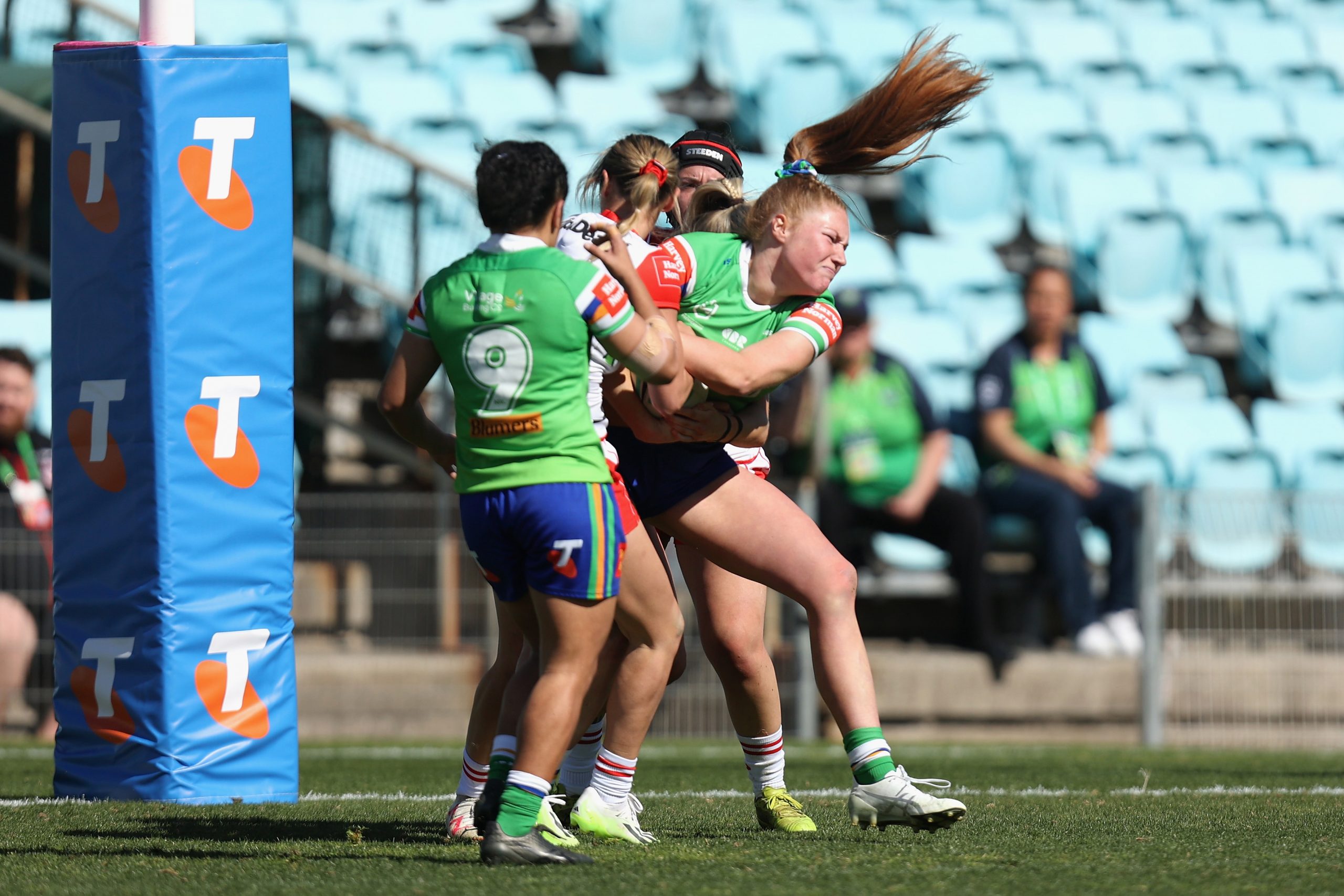 Grace Kemp looks for the try line during the round four NRLW match between the St George Illawarra Dragons and the Canberra Raiders.