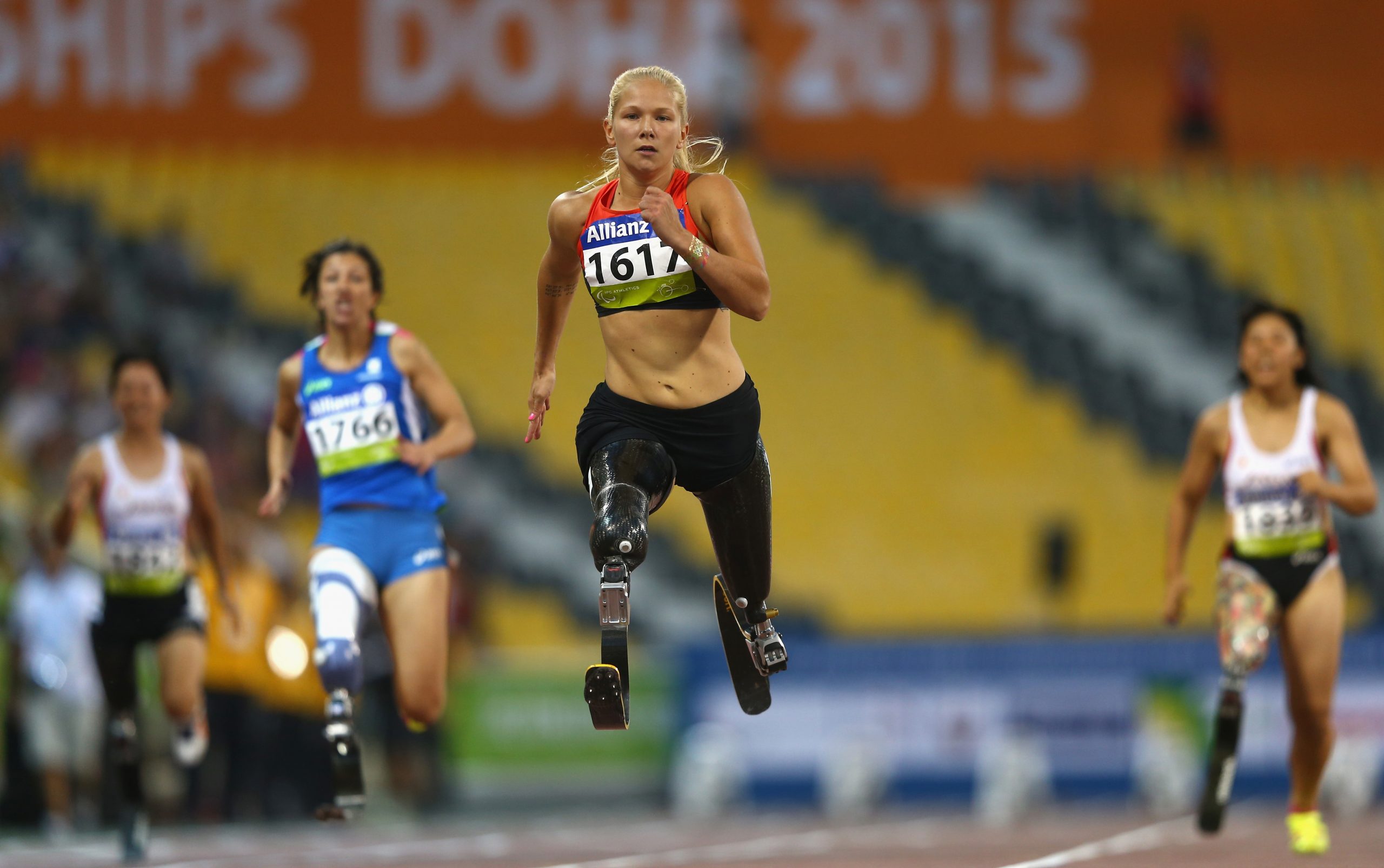 Vanessa Low of Germany competes in the women's 100m T42 heats during the Evening Session on Day Eight of the IPC Athletics World Championships at Suhaim Bin Hamad Stadium on October 29, 2015 in Doha, Qatar. (Photo by Francois Nel/Getty Images)