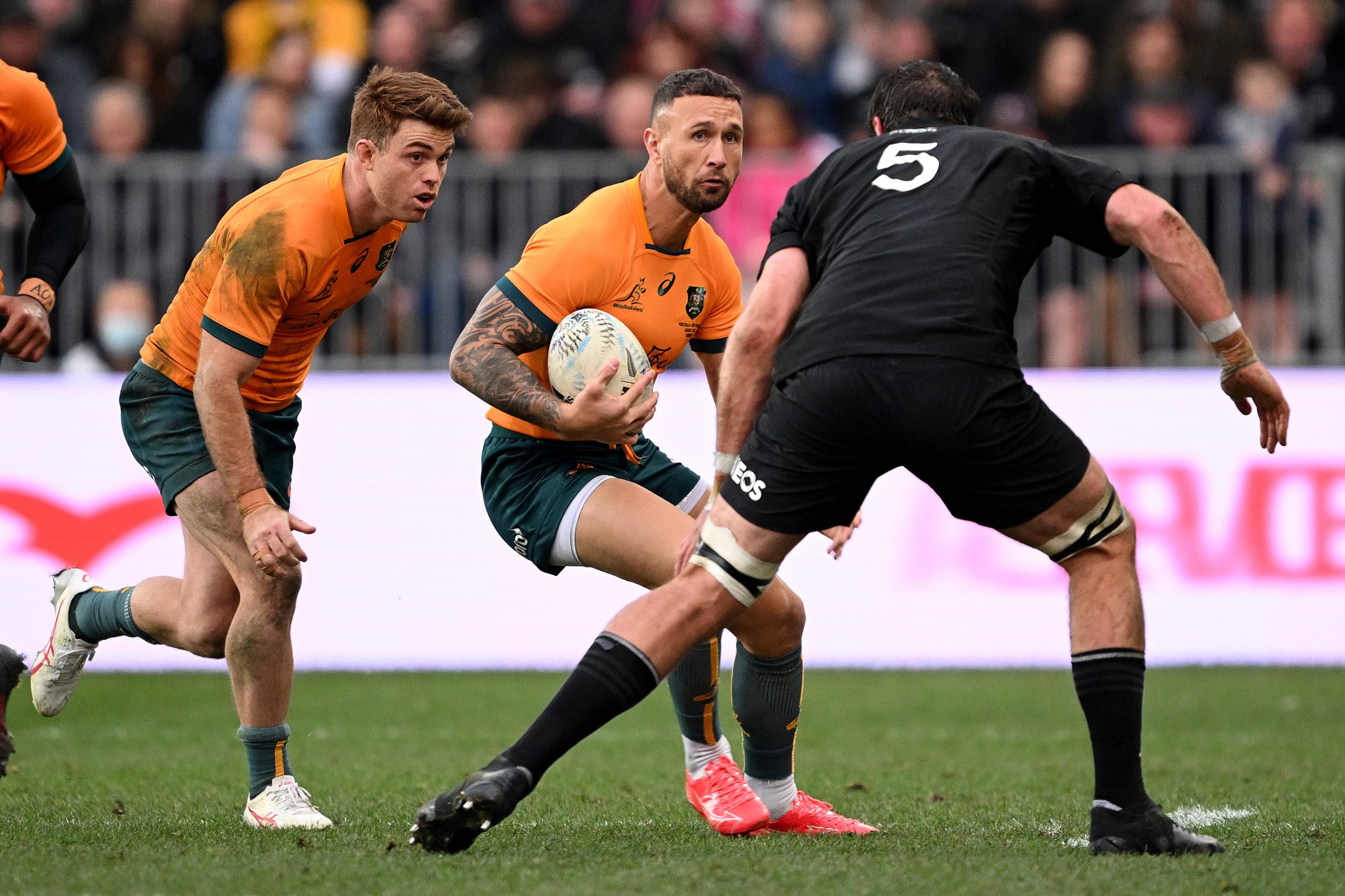 Quade Cooper featured in Australia's narrow loss to New Zealand in Dunedin.
