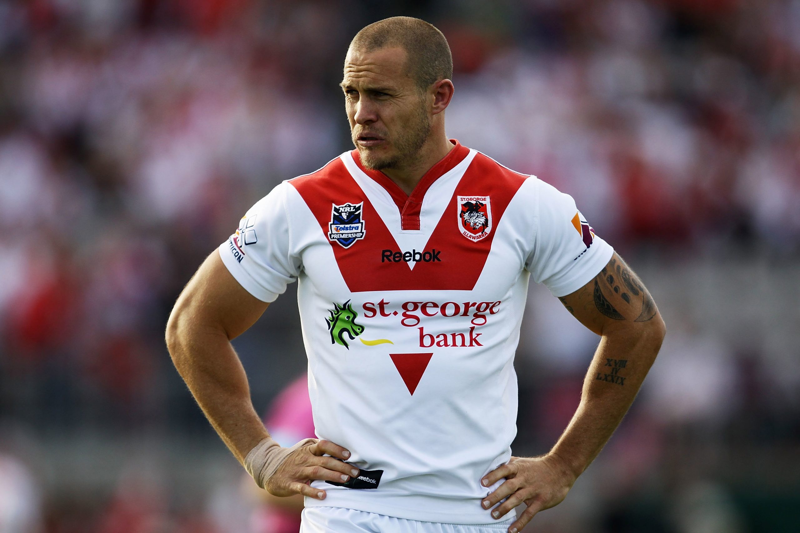 Matt Cooper, pictured in 2010, won the NRL Premiership with the St George Illawara Dragons.
