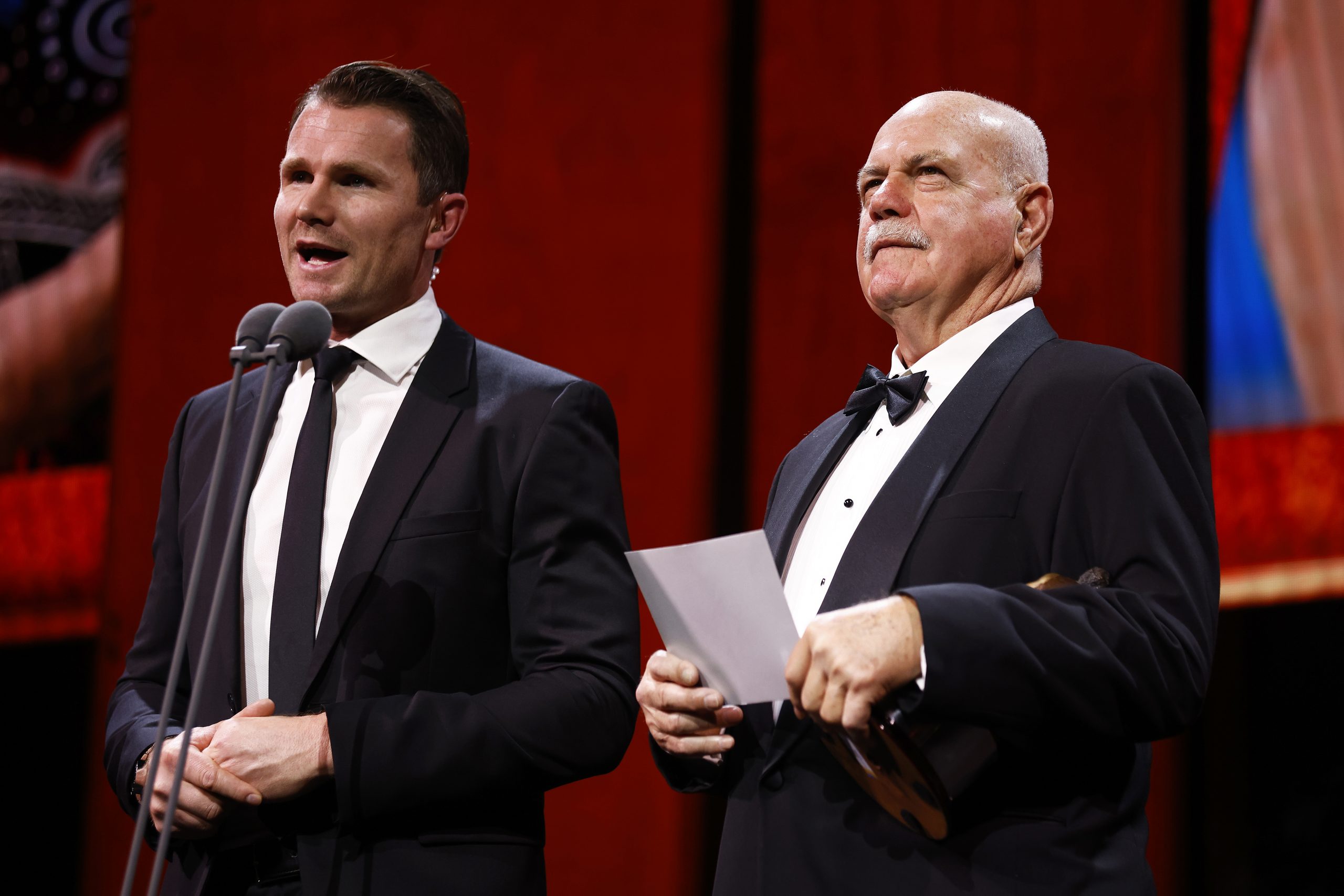 Leigh Matthews and Patrick Dangerfield at the AFL Awards 2022.