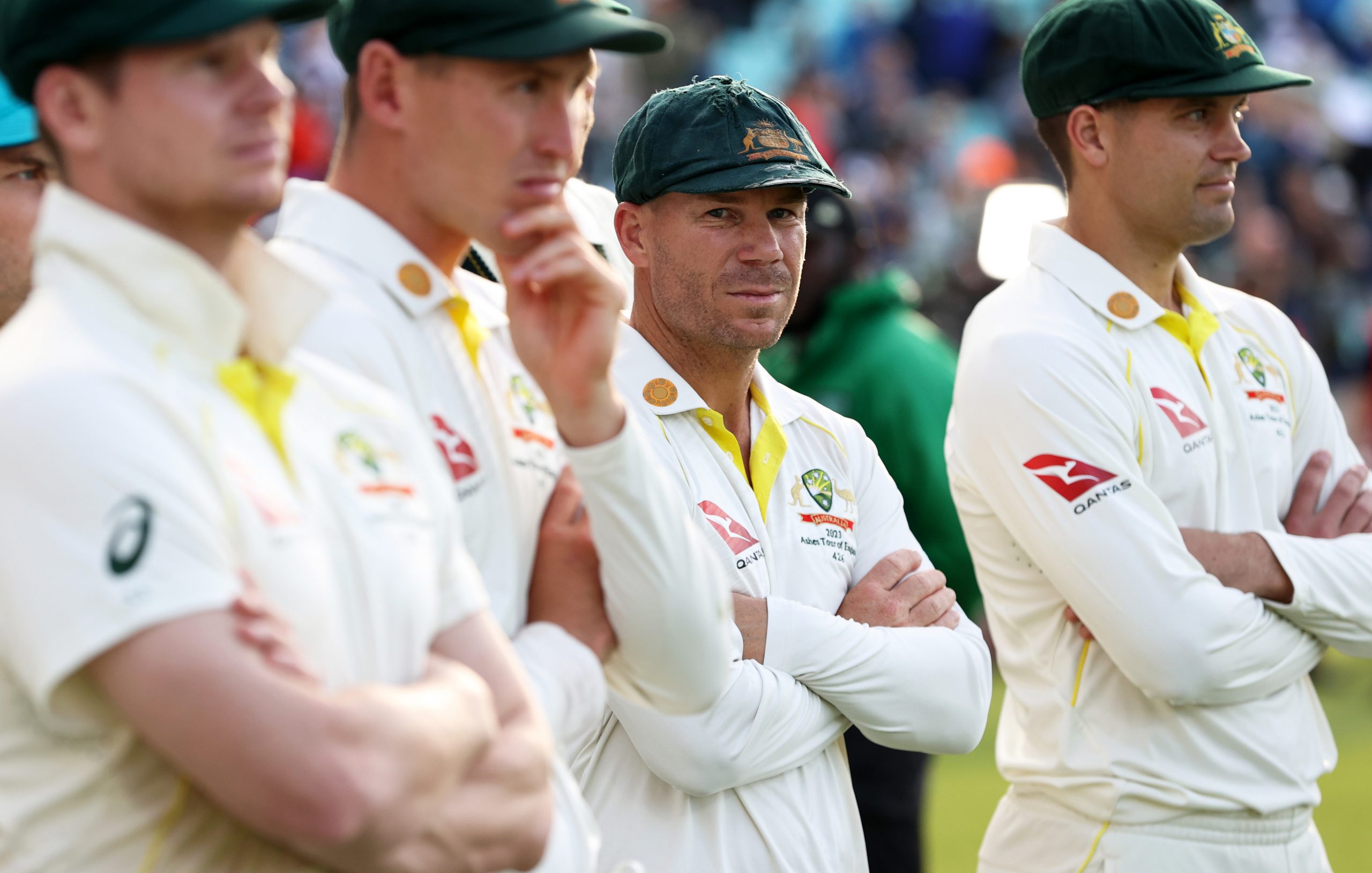 David Warner of Australia looks on following the Ashes series wrapping up.