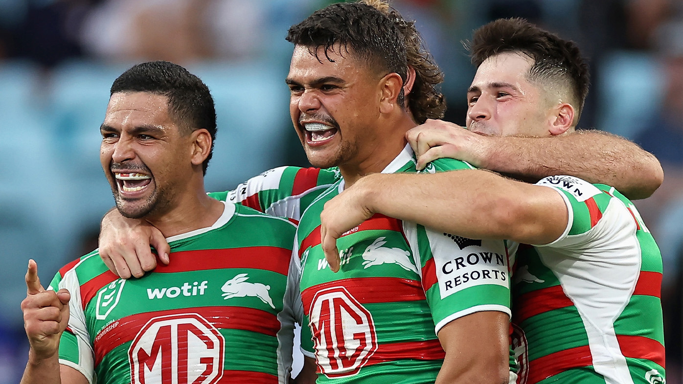 From left: Cody Walker, Latrell Mitchell and Lachlan Ilias.