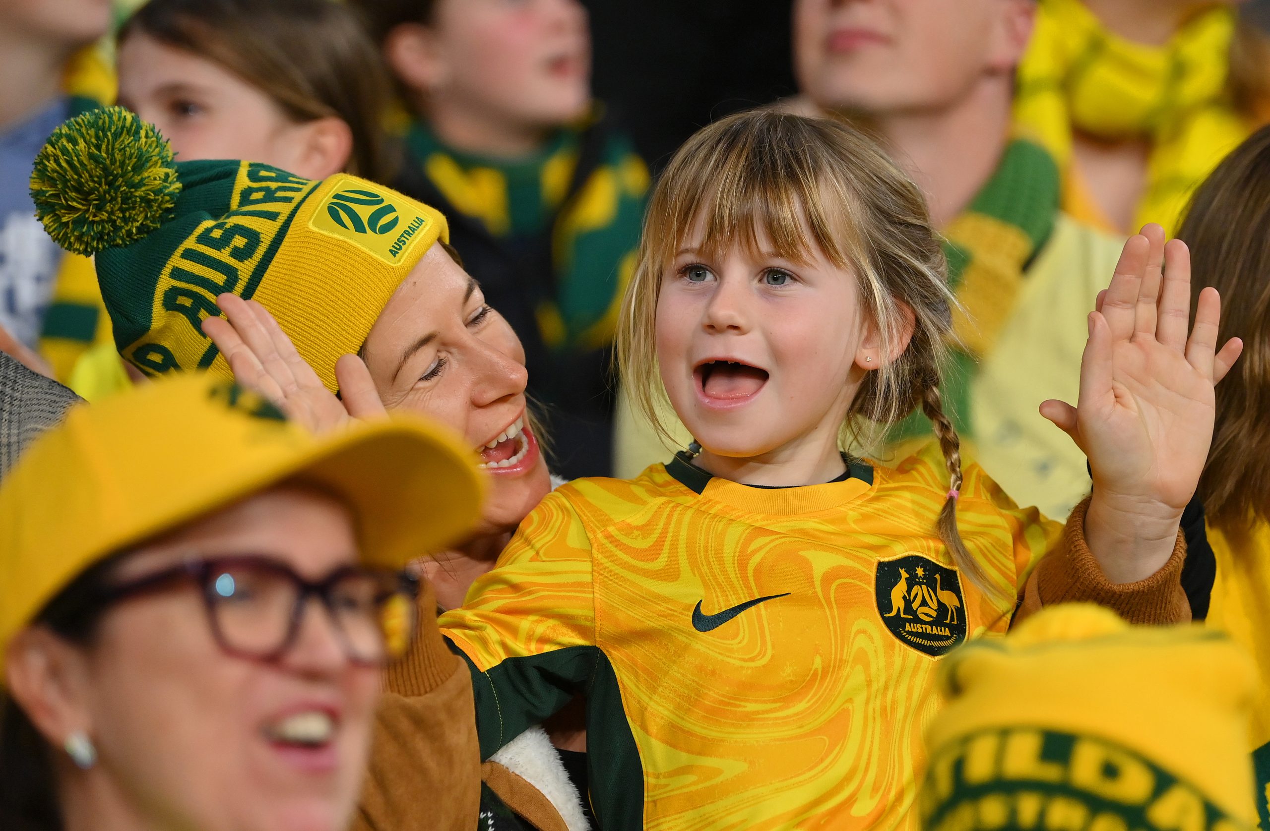 Australia fans show their support prior to the FIFA Women's World Cup Australia & New Zealand 2023 Group B match between Australia and Nigeria at Brisbane Stadium.