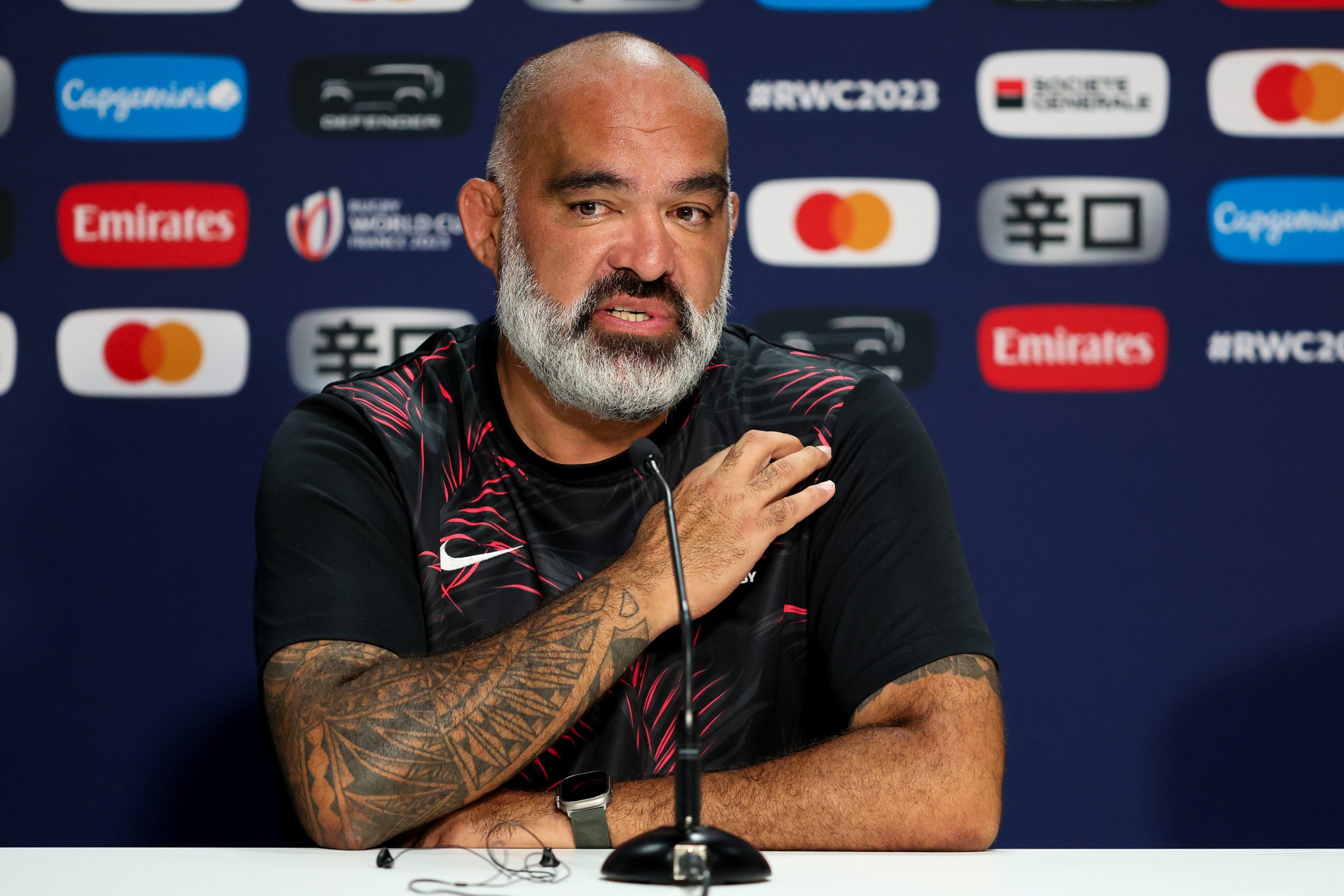 Coach Simon Raiwalui of Fiji during a press conference.