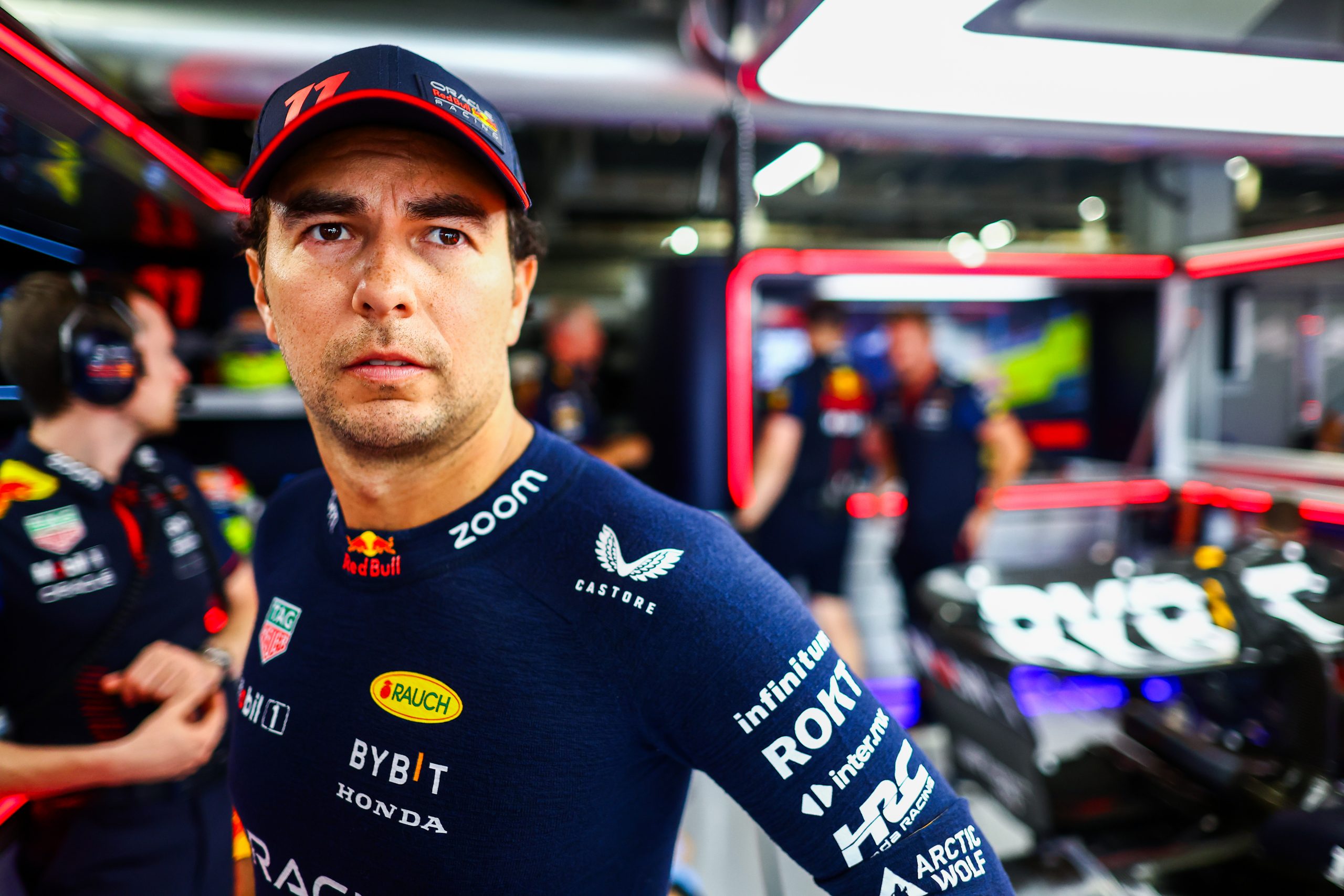 Sergio Perez prepares for practice at the Japanese Grand Prix.