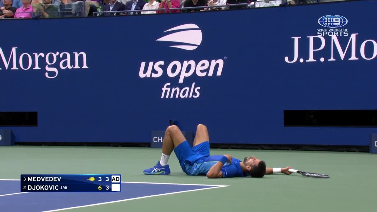 Djokovic collapses after long rally