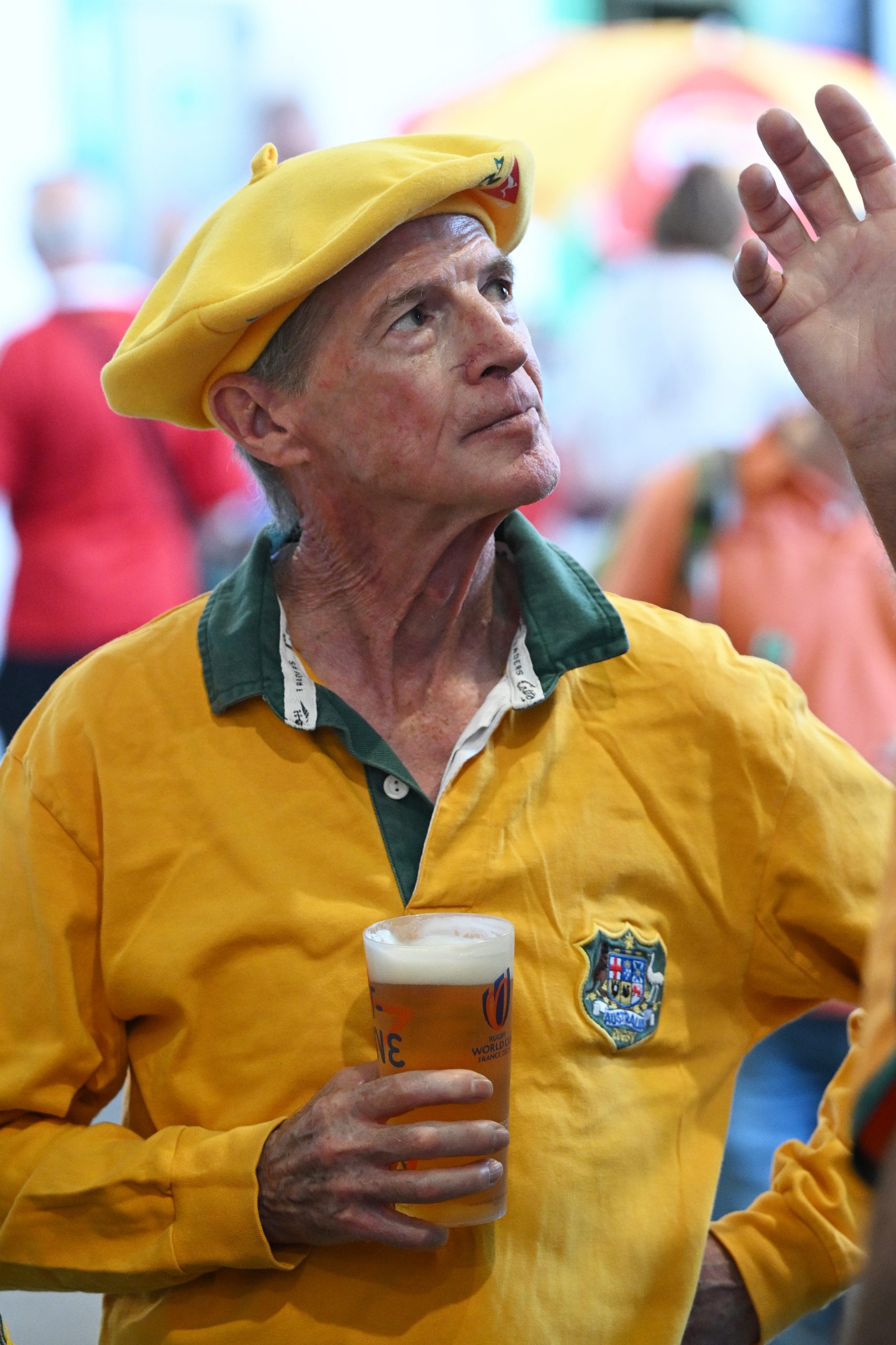 A fan of Australia at Stade Geoffroy-Guichard in Saint-Etienne.