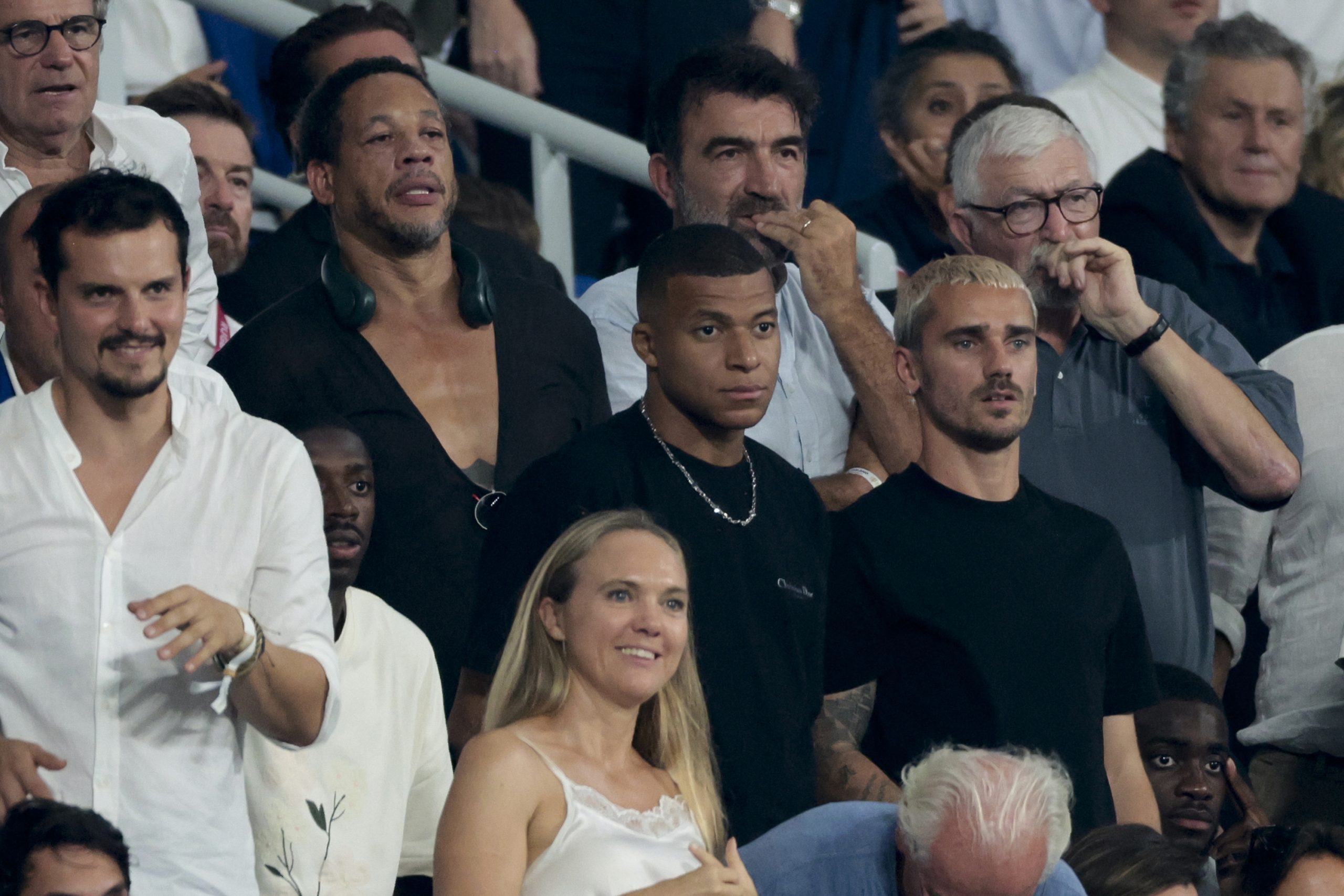 Kylian Mbappe and other France stars at the Rugby World Cup at Stade de France.