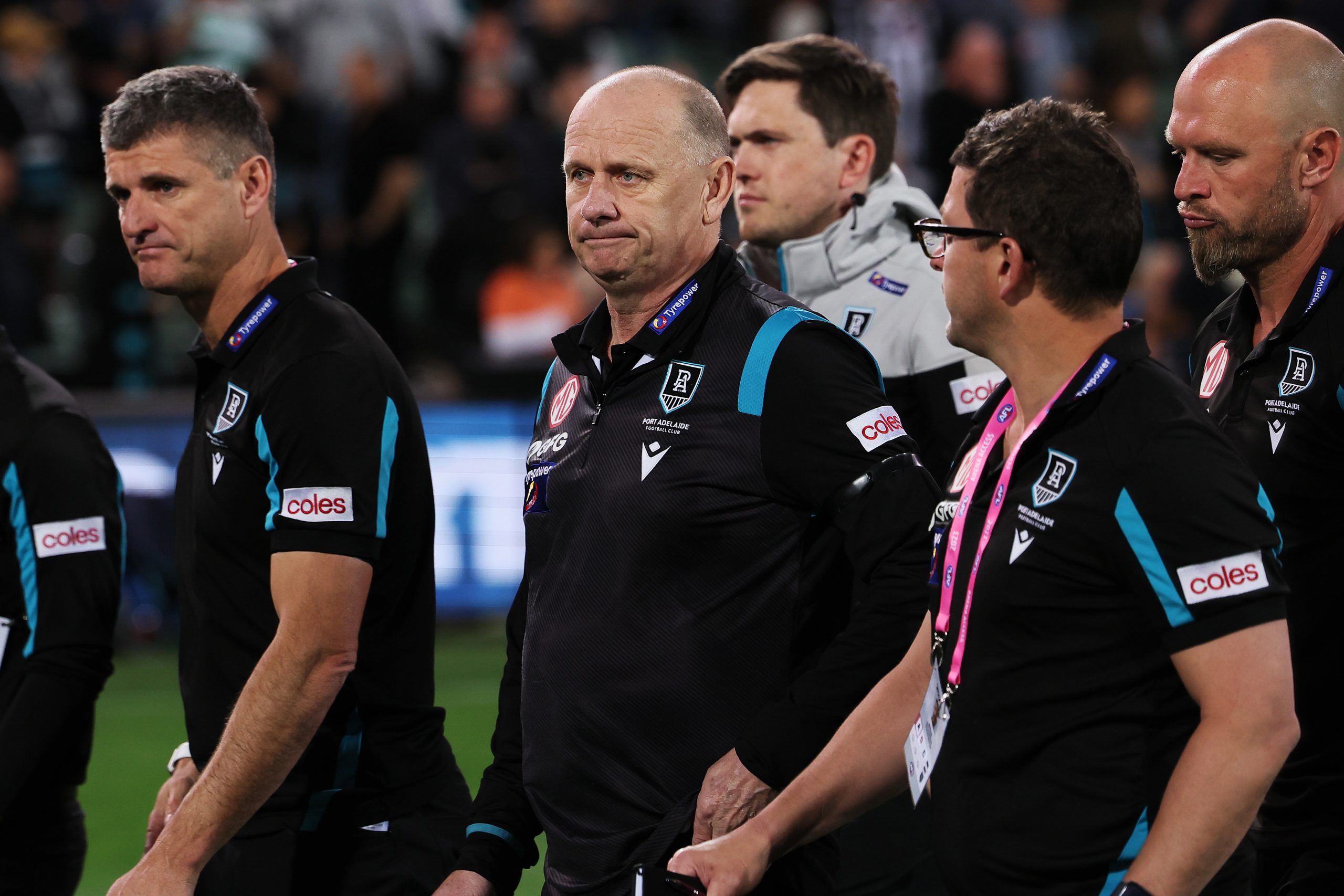 ADELAIDE, AUSTRALIA - SEPTEMBER 16: Ken Hinkley, Senior Coach of the Power after their loss during the 2023 AFL Second Semi Final match between the Port Adelaide Power and the GWS GIANTS at Adelaide Oval on September 16, 2023 in Adelaide, Australia. (Photo by James Elsby/AFL Photos via Getty Images)