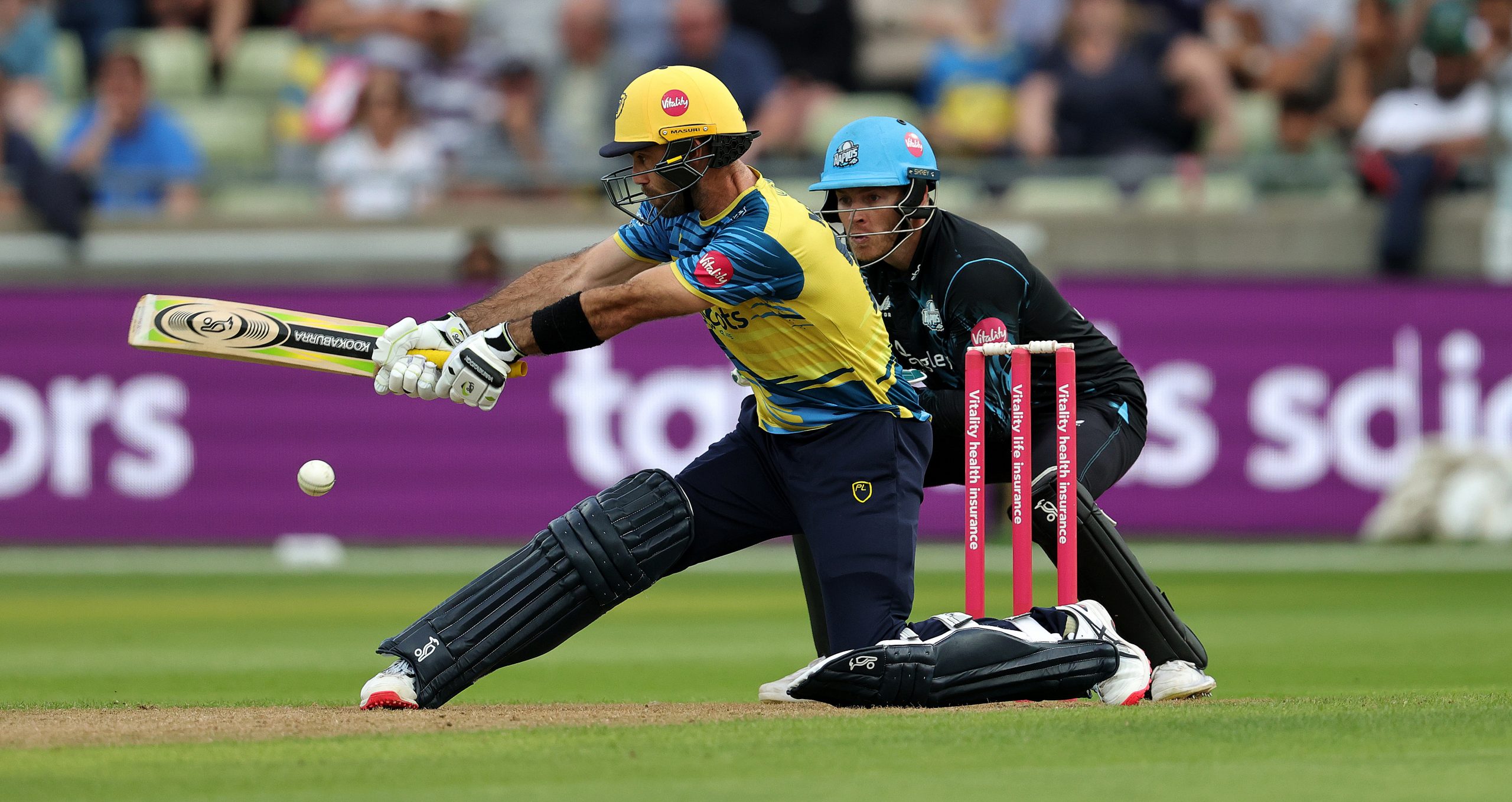 Glenn Maxwell of Birmingham Bears plays the ball to the boundary during the Vitality Blast T20 match between Birmingham Bears and Worcestershire Rapids at Edgbaston on June 23, 2023 in Birmingham, England. (Photo by David Rogers/Getty Images)