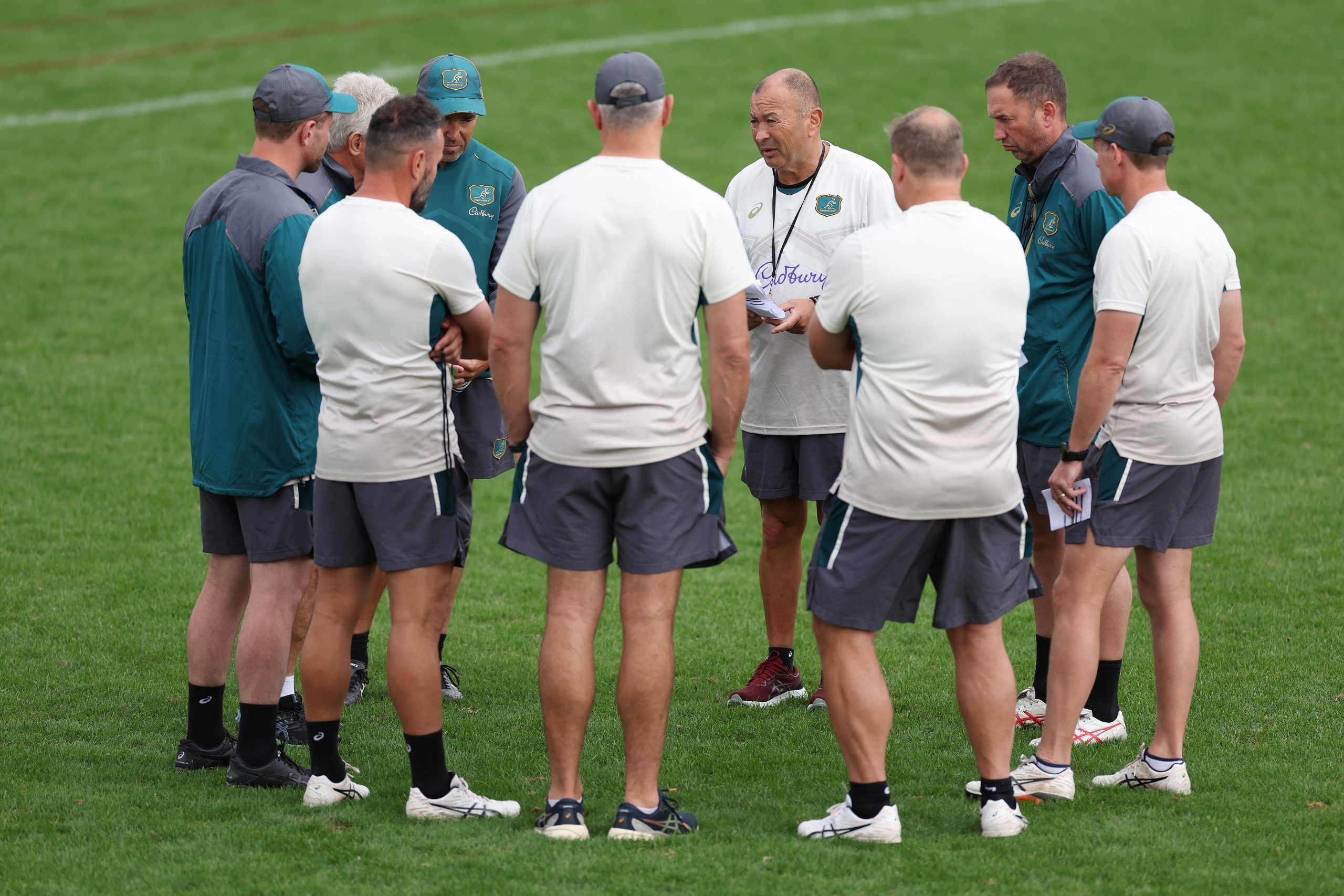 Eddie Jones and coaching staff during a Wallabies training session.