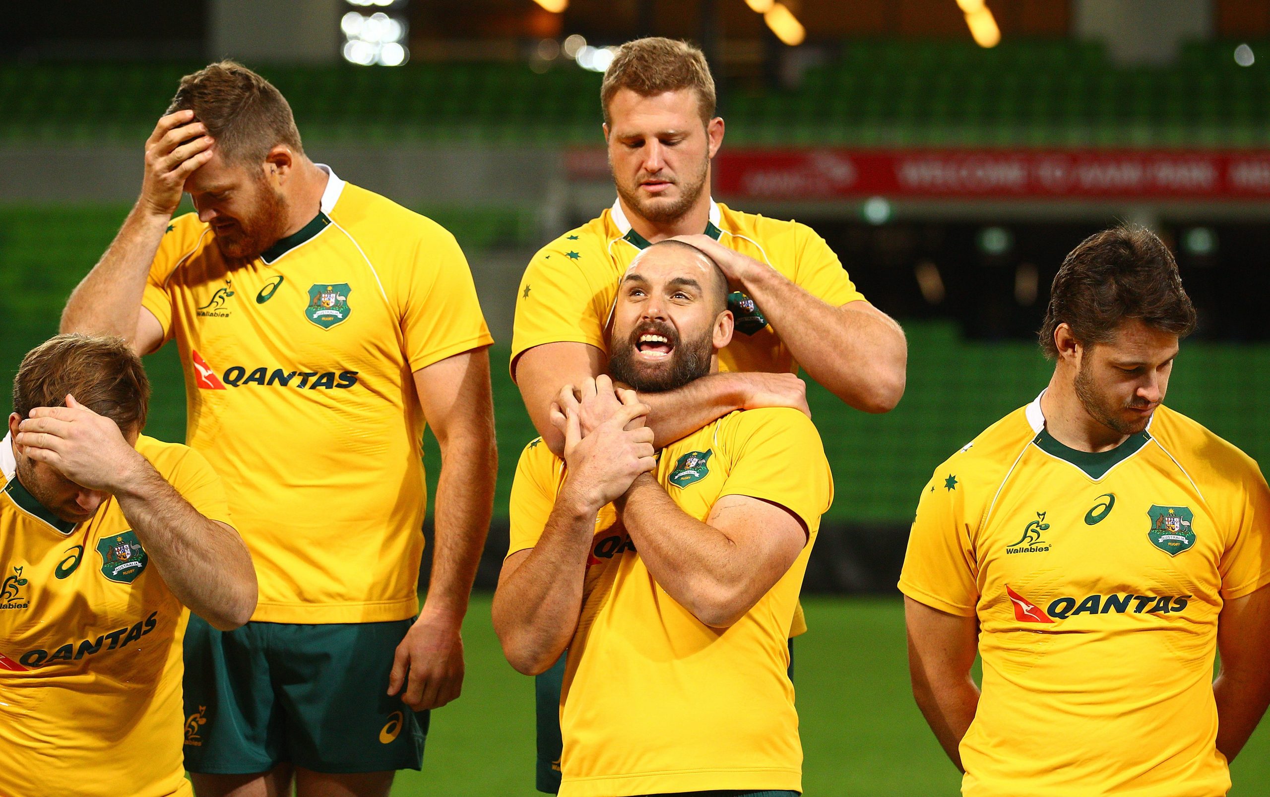 James Slipper has some fun with Scott Fardy in a team photo.
