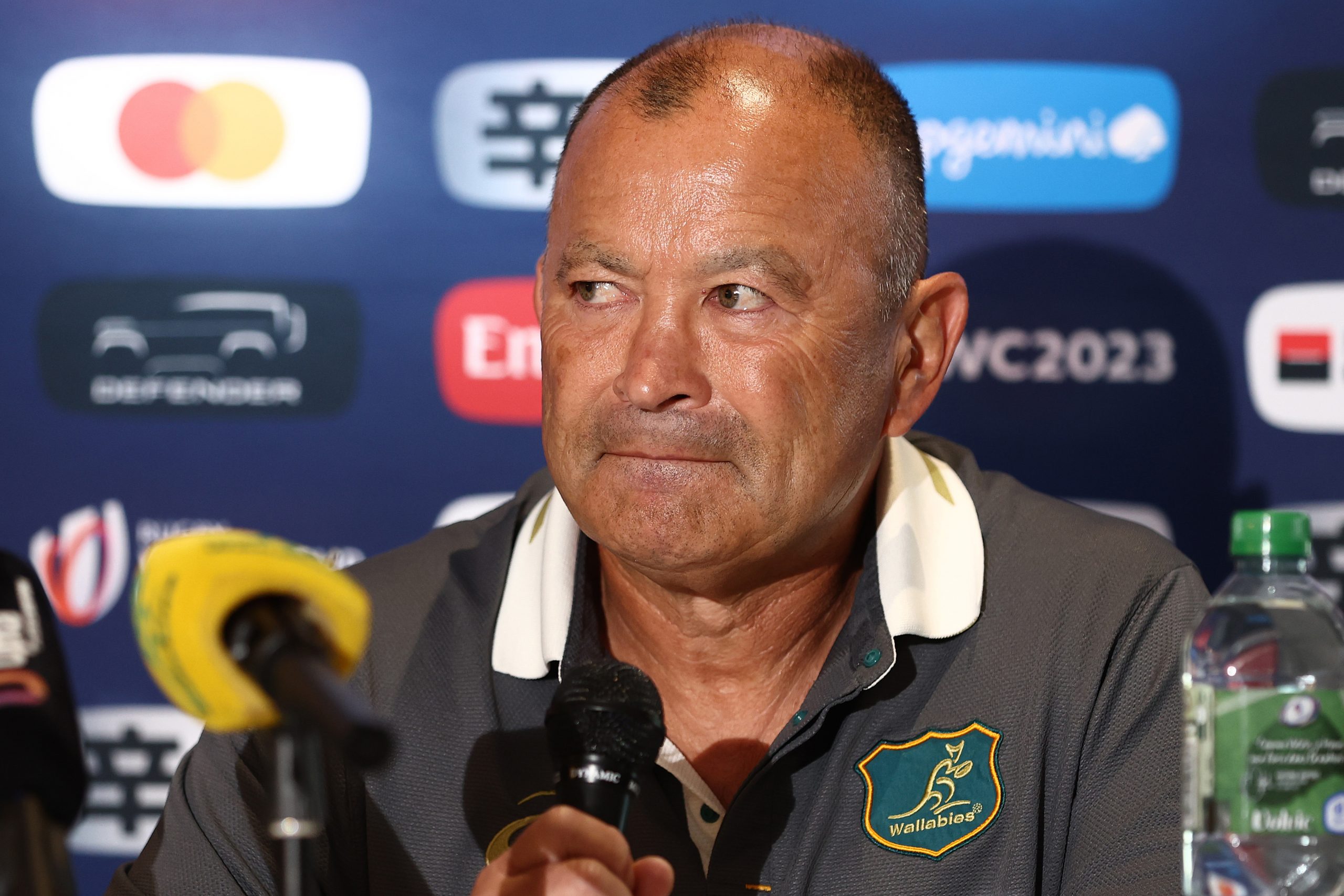 Austrlaia head coach Eddie Jones speaks to the media during a press conference ahead of their Rugby World Cup match against Portugal.