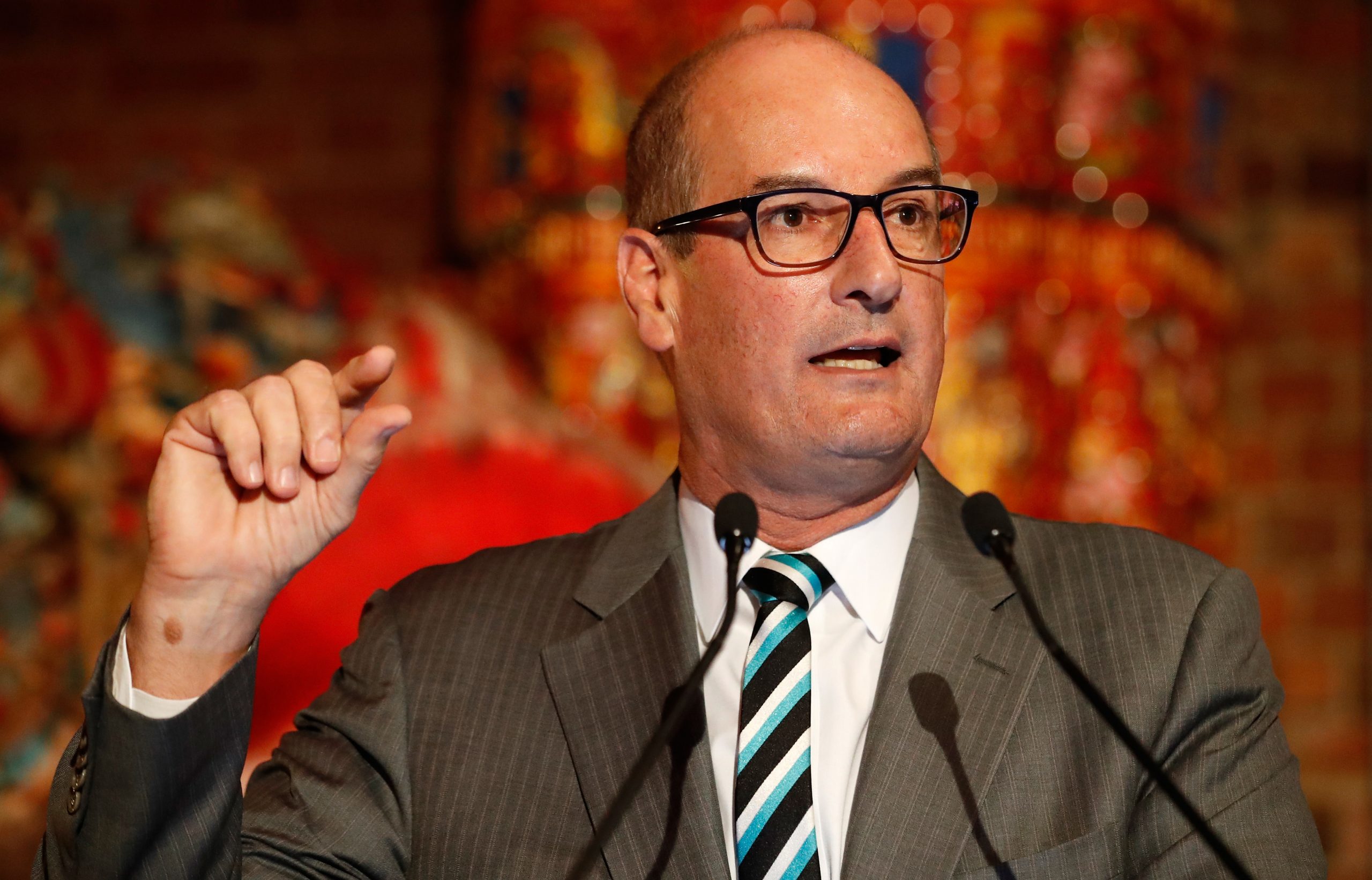 MELBOURNE, AUSTRALIA - OCTOBER 26: Power President David Koch speaks to the media during an AFL announcement at The Chinese Museum Melbourne on October 26, 2016 in Melbourne, Australia. (Photo by Michael Willson/AFL Media/Getty Images)