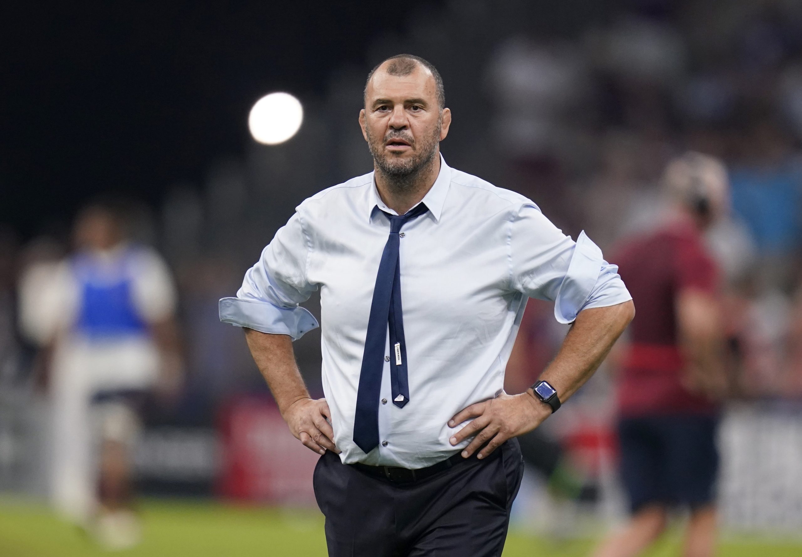 Argentina coach Michael Cheika on the pitch.