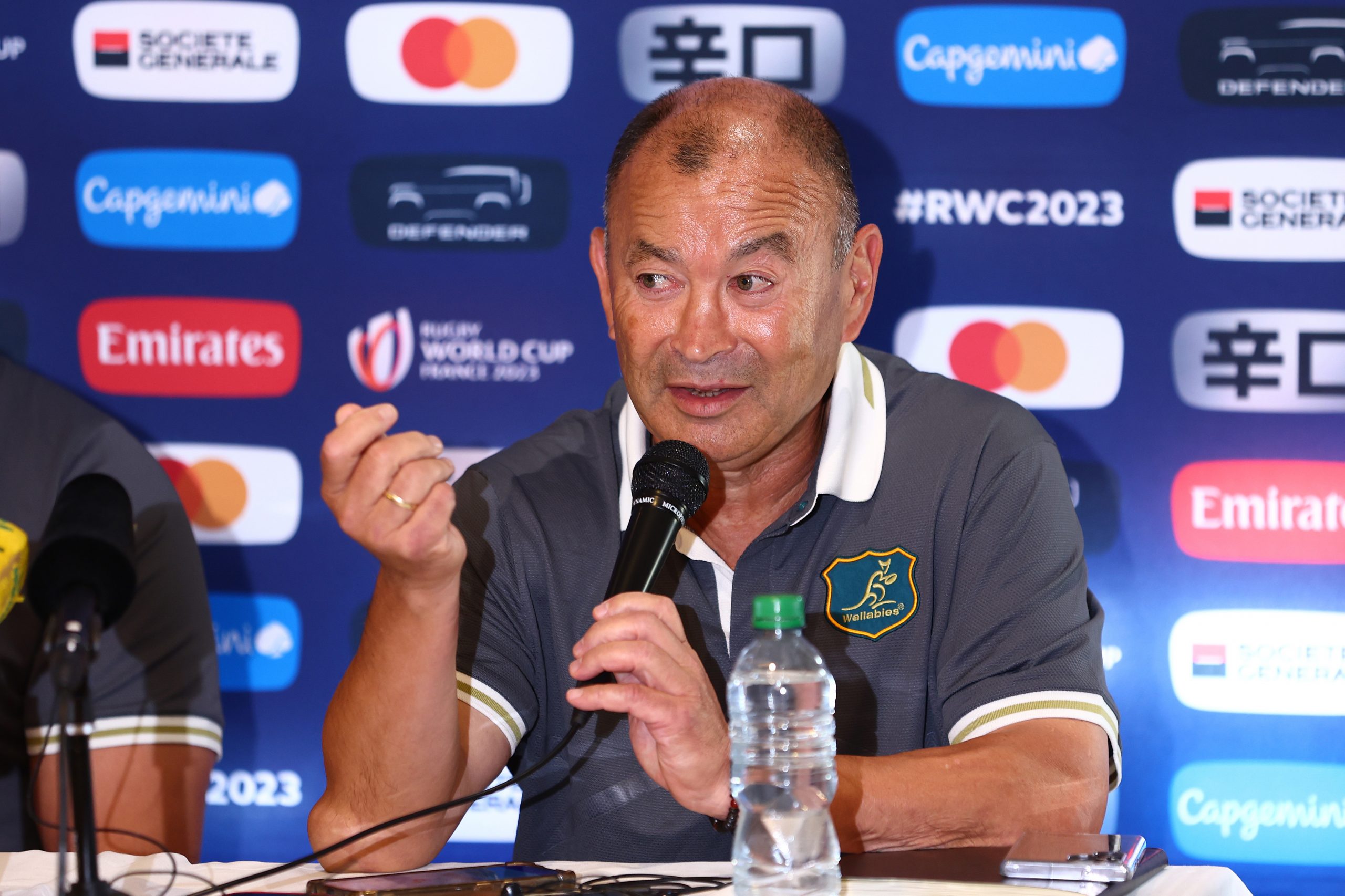 Eddie Jones speaks to the media during a press conference.