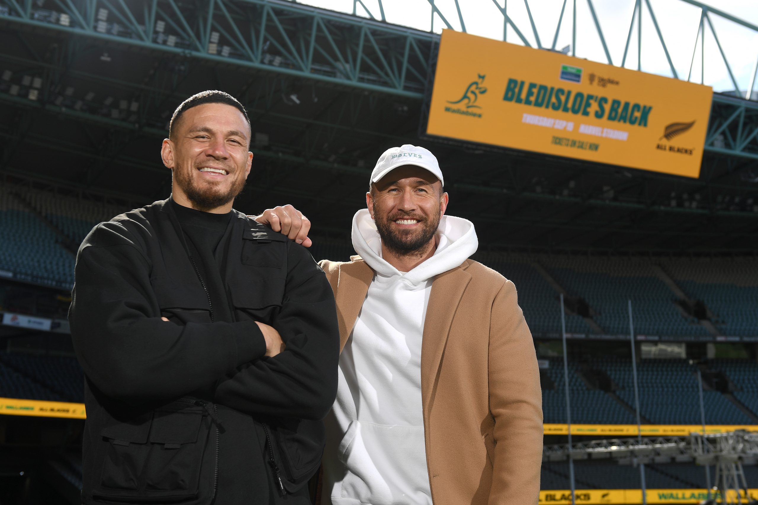 Sonny Bill Williams and Quade Cooper at Marvel Stadium.