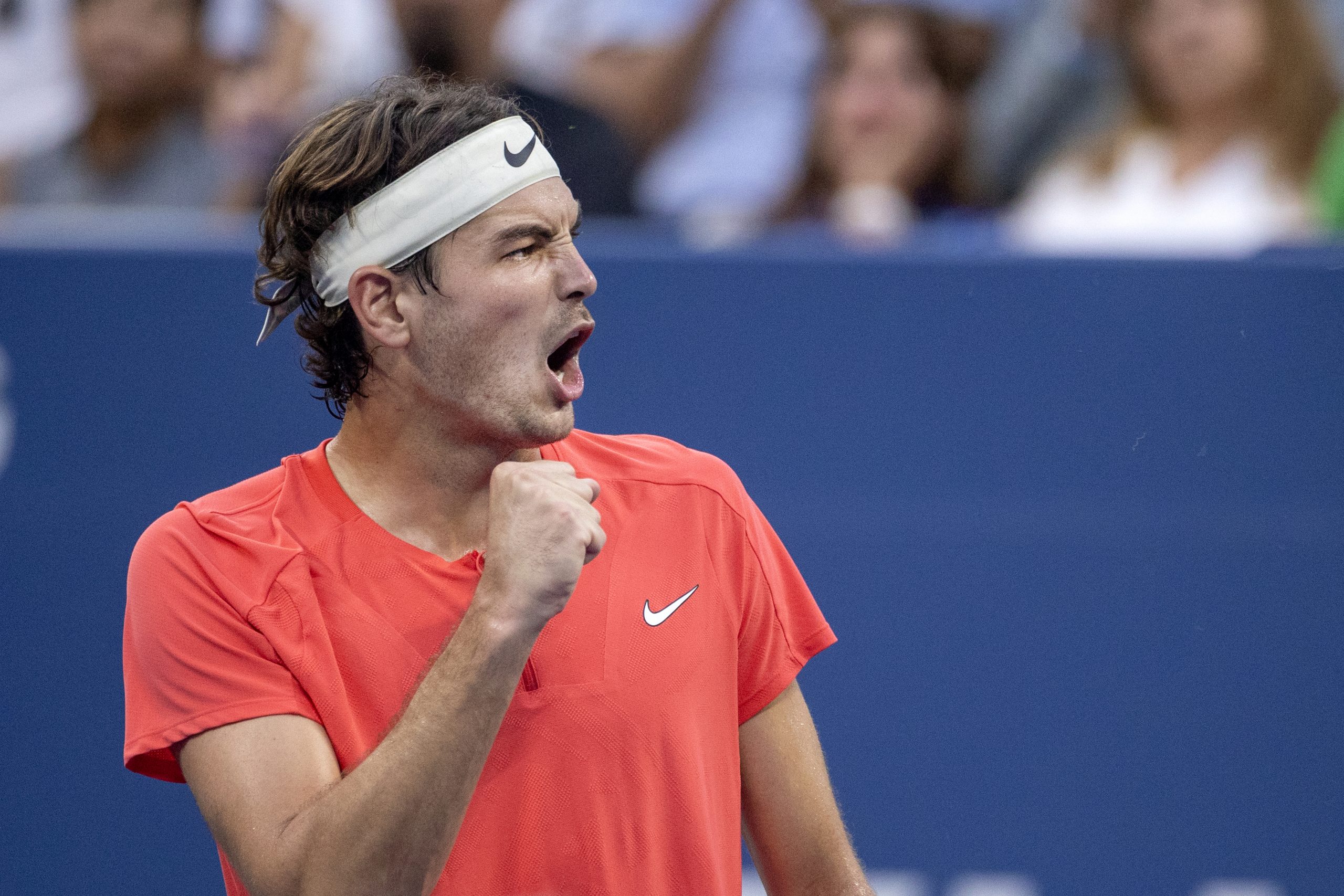 Taylor Fritz of the United States reacts during his match against Dominic Stricker of Switzerland.