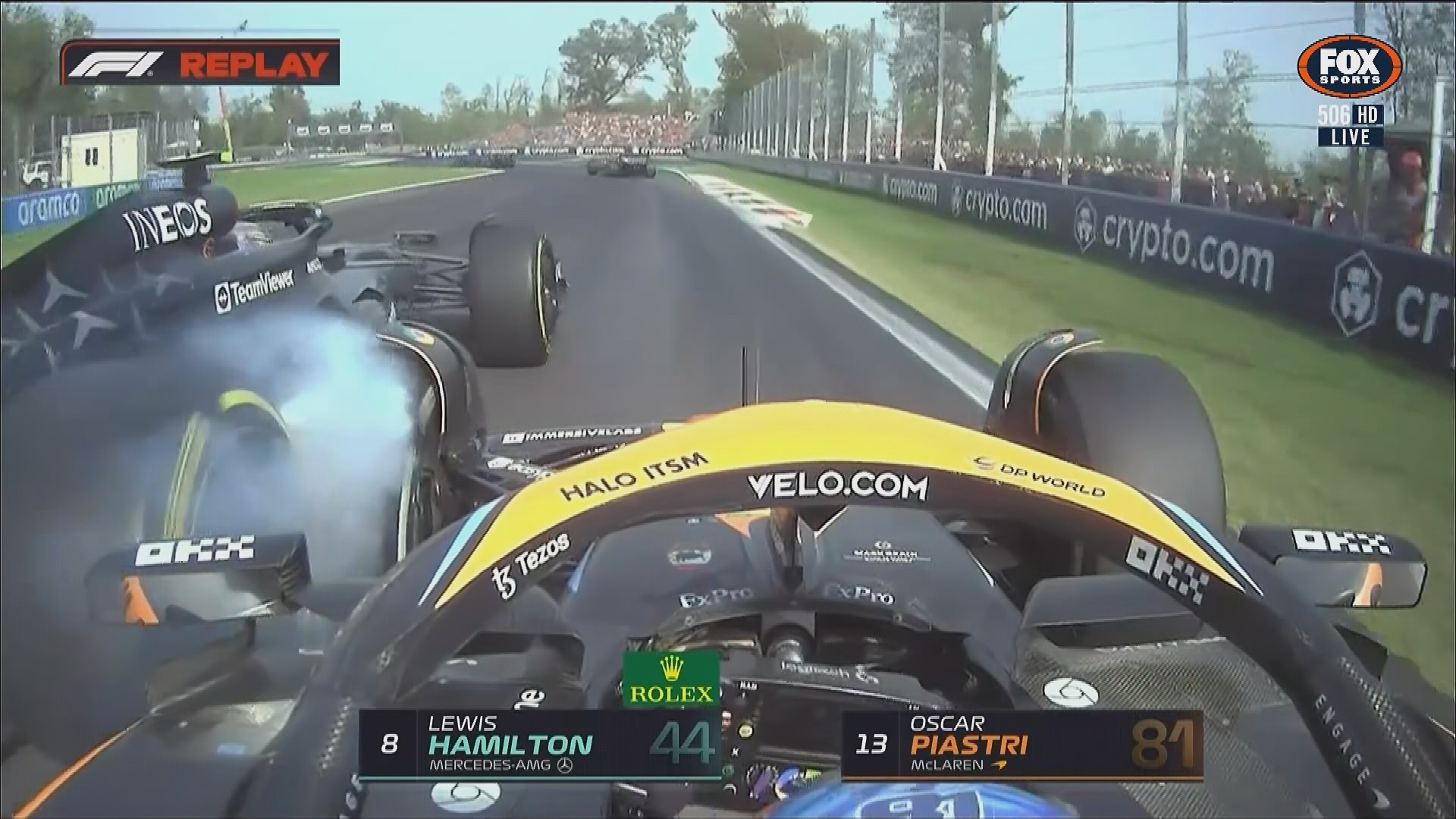 Hamilton penalised for Piastri collision