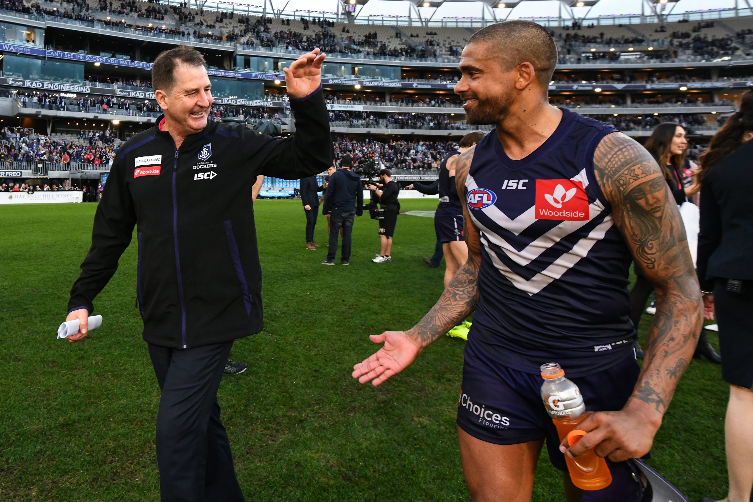 Ross Lyon and Bradley Hill during their time together at Fremantle.