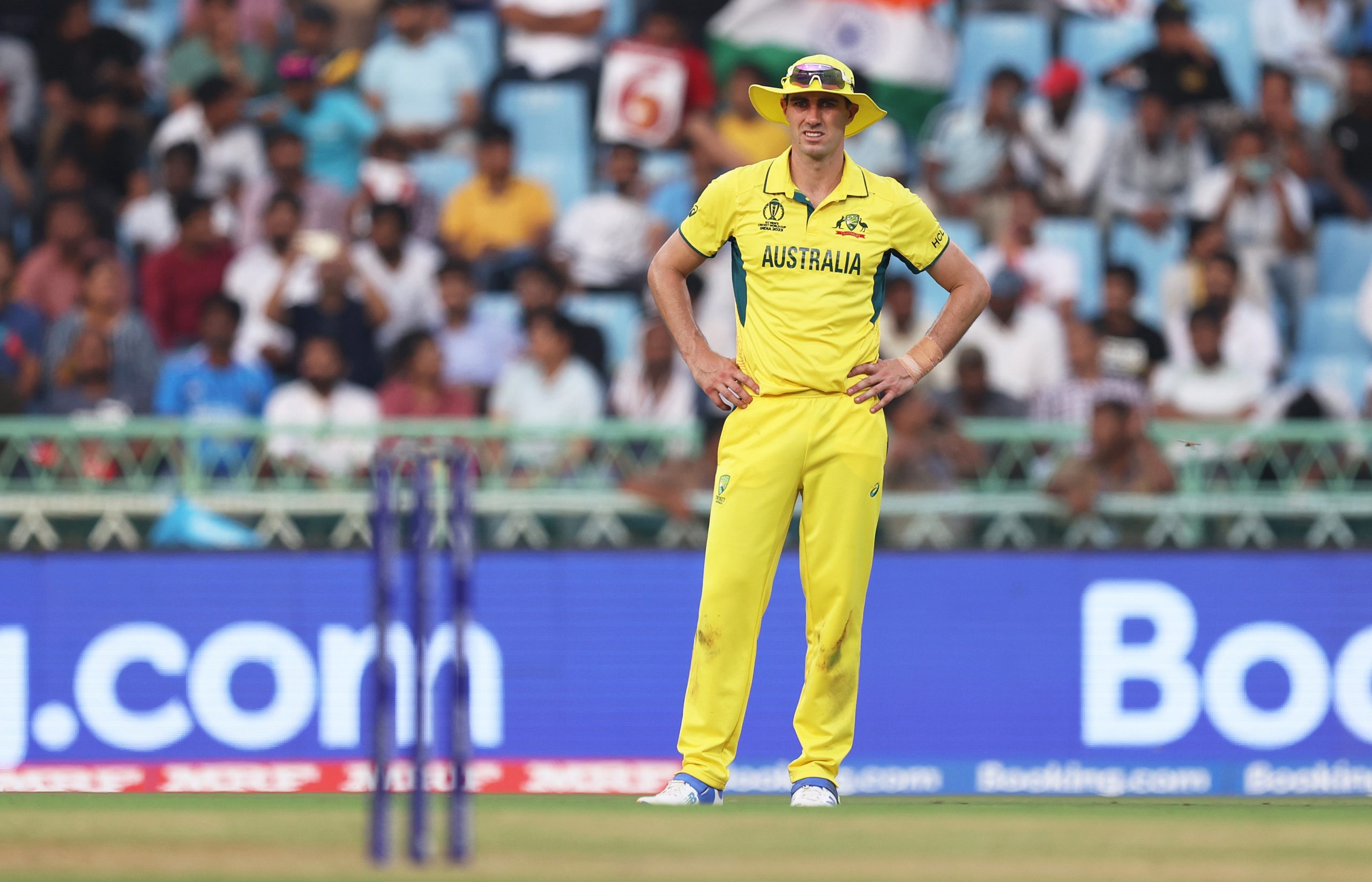 Pat Cummins of Australia in the field.