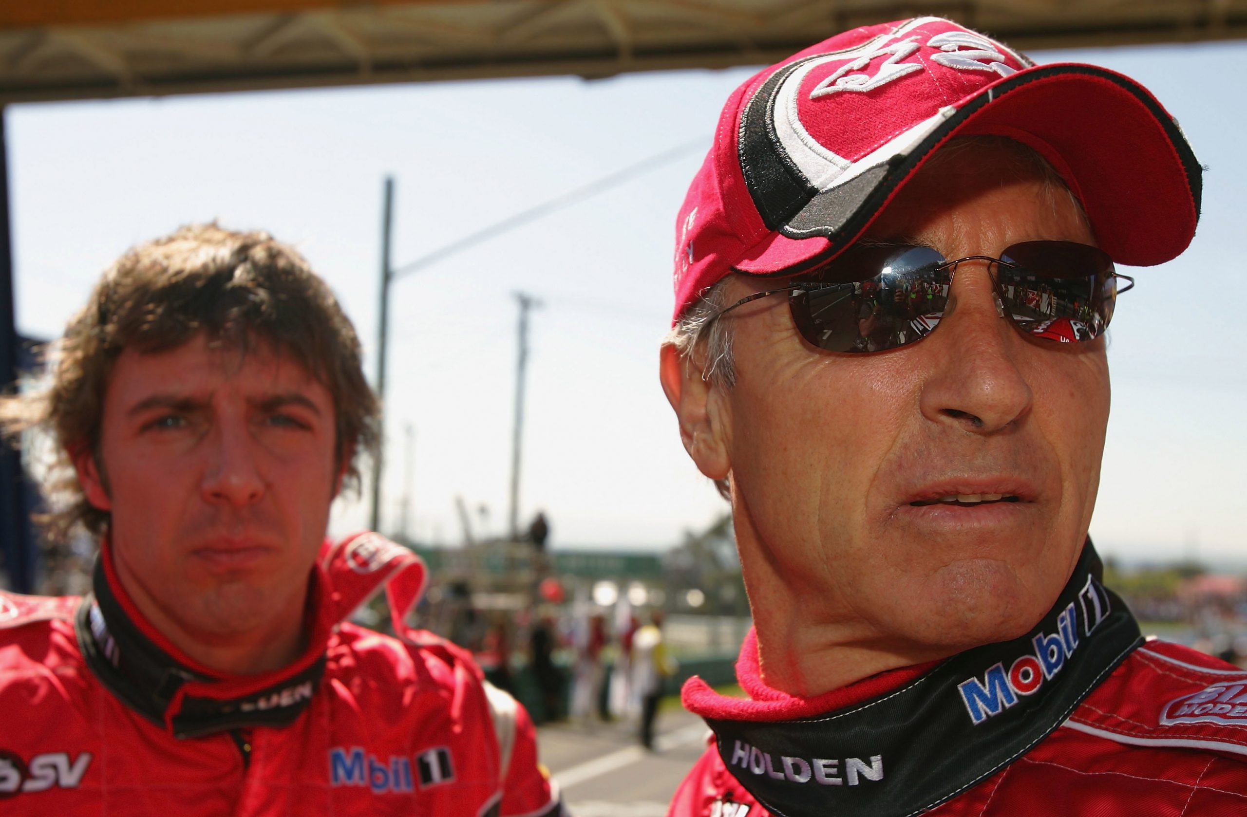 Peter Brock and Jason Plato of the Holden Racing Team on the grid prior to the start of the Bathurst 1000 which is round ten of the 2004 V8 Supercar Championship Series at Mount Panorama on October 10, 2004 in Bathurst, Australia. (Photo by Robert Cianflone/Getty Images) *** Local Caption *** Peter Brock;Jason Plato