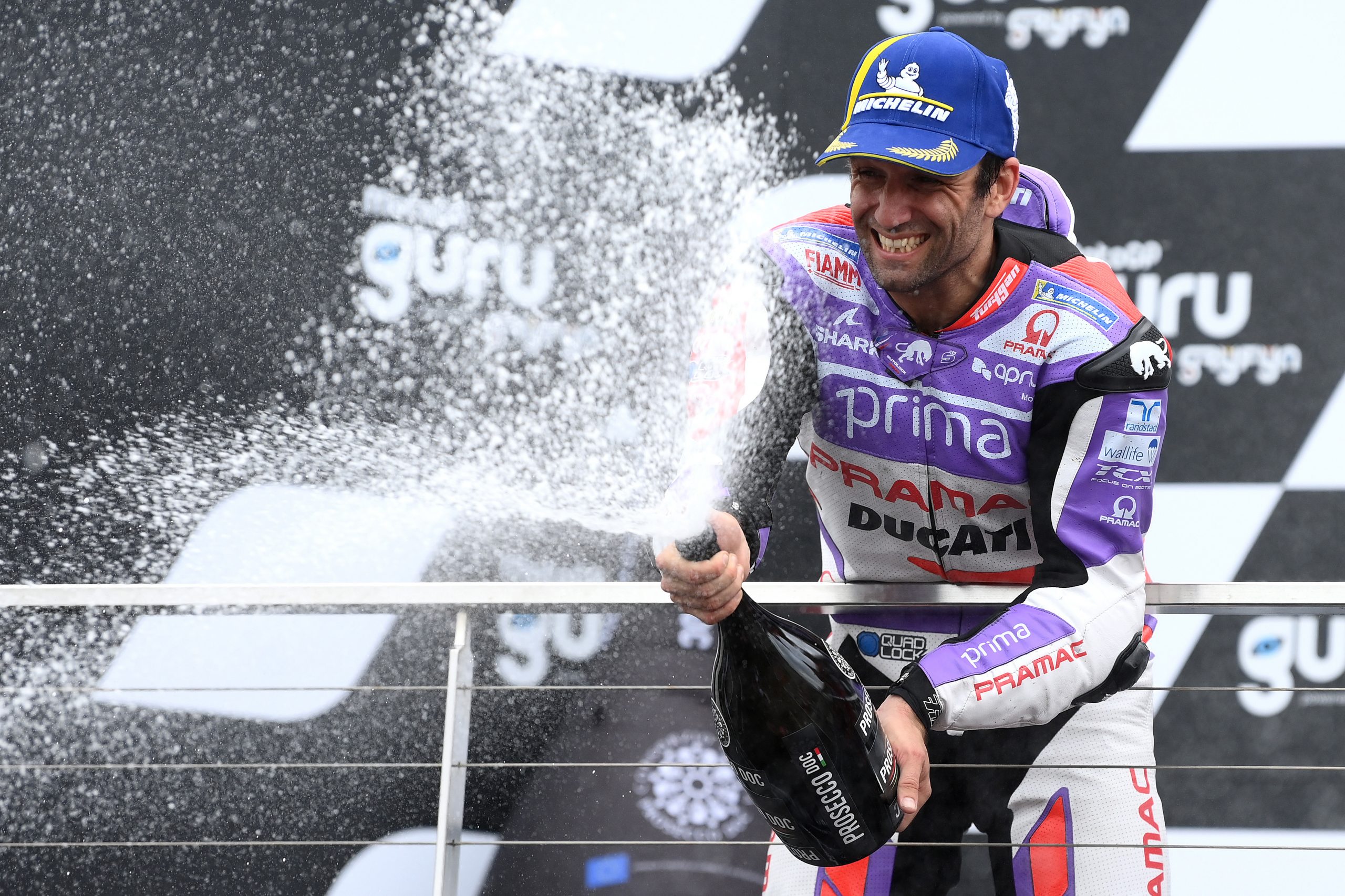 Johann Zarco of France and the Prima Pramac Racing Team holds up the trophy after winning the 2023 MotoGP of Australia at Phillip Island Grand Prix Circuit on October 21, 2023 in Phillip Island, Australia. (Photo by Quinn Rooney/Getty Images)
