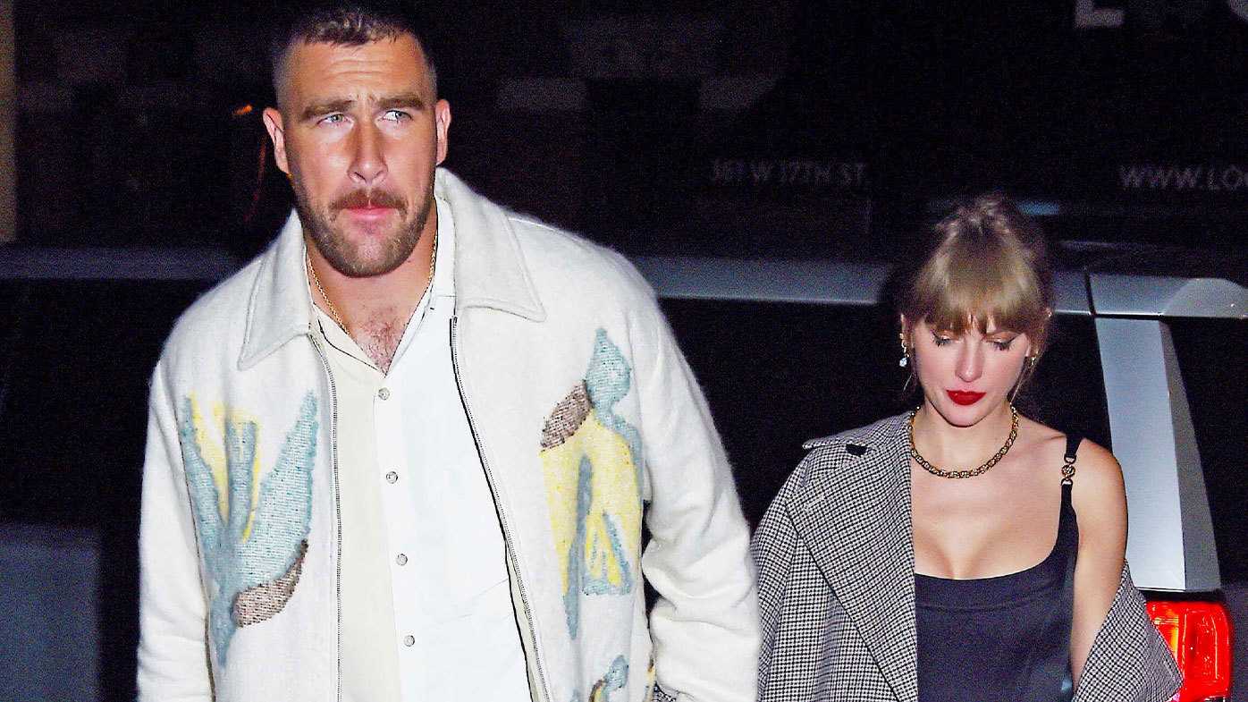 NEW YORK, NY - OCTOBER 15: Travis Kelce and Taylor Swift are seen leaving the SNL after party on October 15, 2023 in New York, New York. (Photo by MEGA/GC Images)