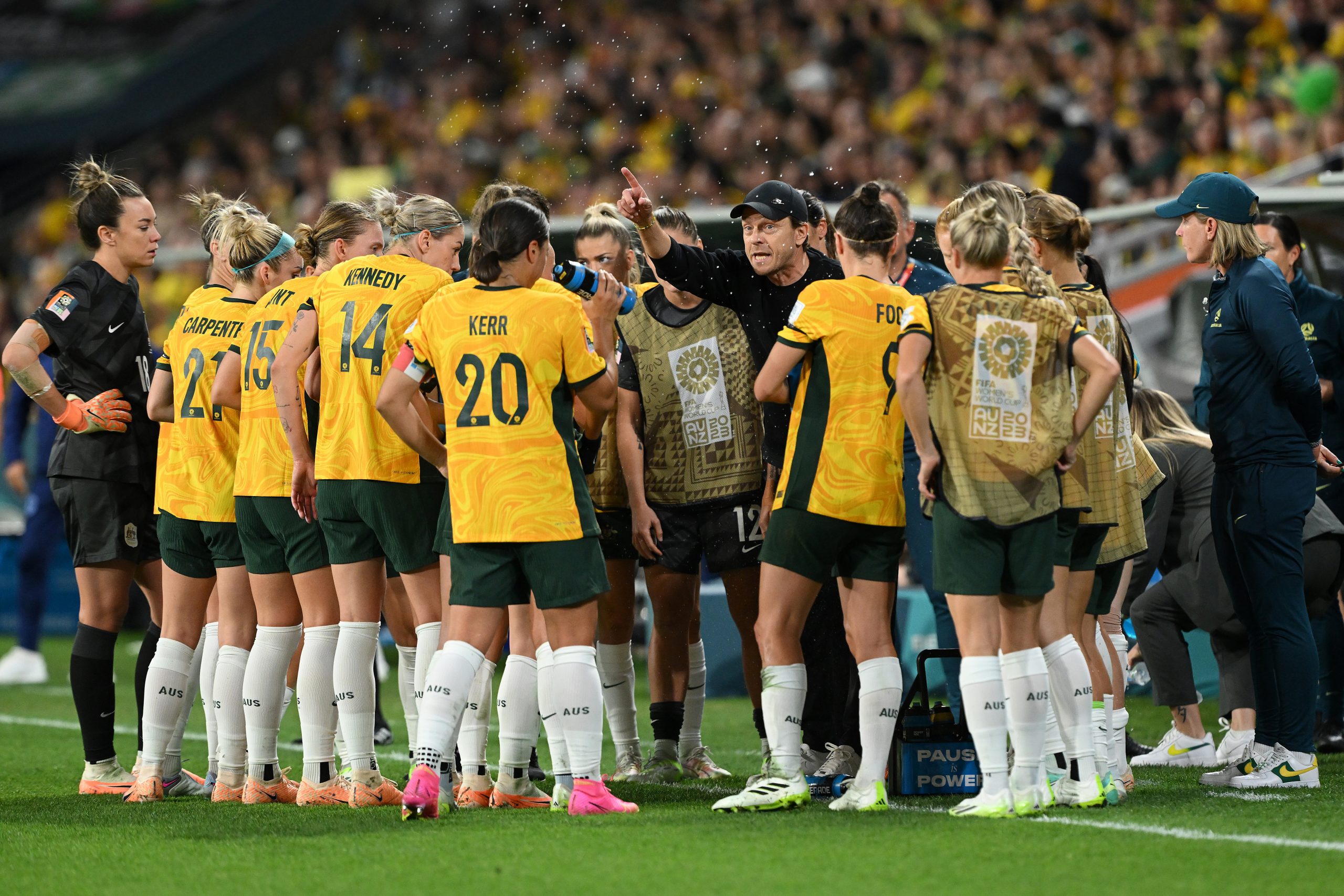 Tony Gustavsson instructs his players during a break in play.