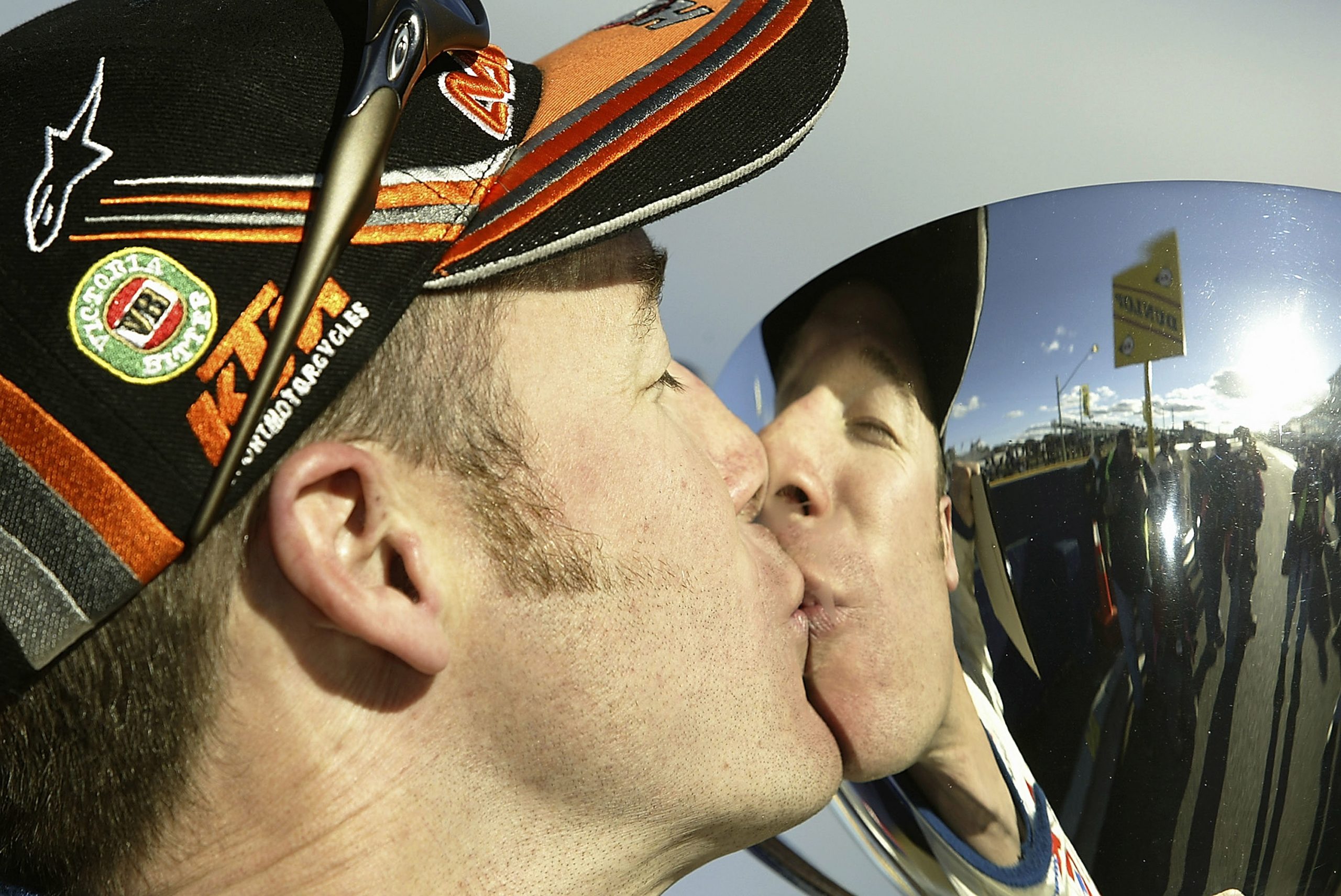 Greg Murphy of the KMart Racing Team celebrates after taking out pole position for the Bob Jane Bathurst 1000, which is round 10 of the V8 Supercar Championship October 11, 2003 at the Mount Panorama Circuit, Bathurst, Australia. (Photo by Robert Cianflone/Getty Images)