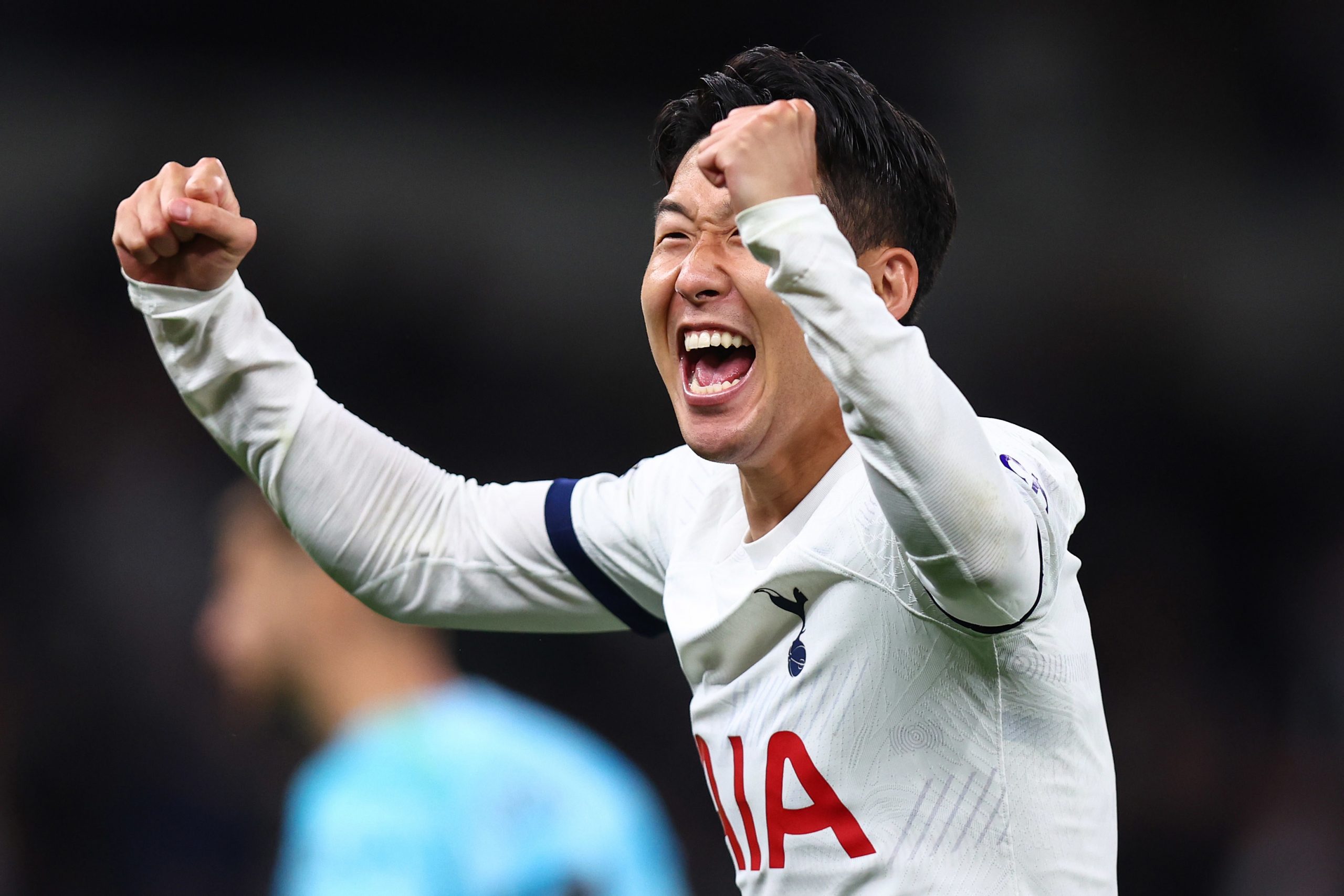 Son Heung-Min of Tottenham Hotspur celebrates their victory during the Premier League match between Tottenham Hotspur and Liverpool FC at Tottenham Hotspur Stadium on September 30, 2023 in London, England. (Photo by Charlotte Wilson/Offside/Offside via Getty Images)