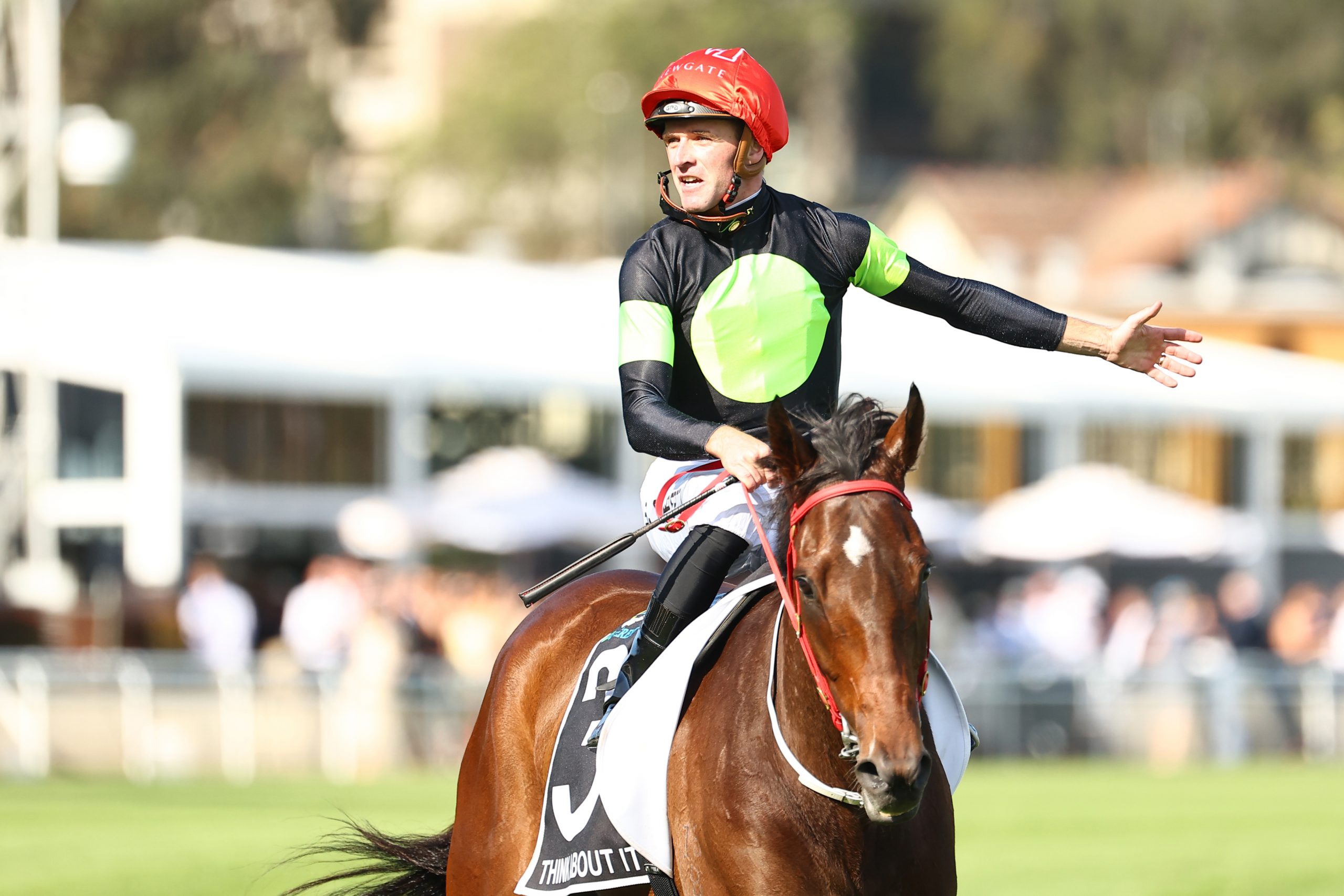 Jockey Sam Clipperton celebrates on Think About It.