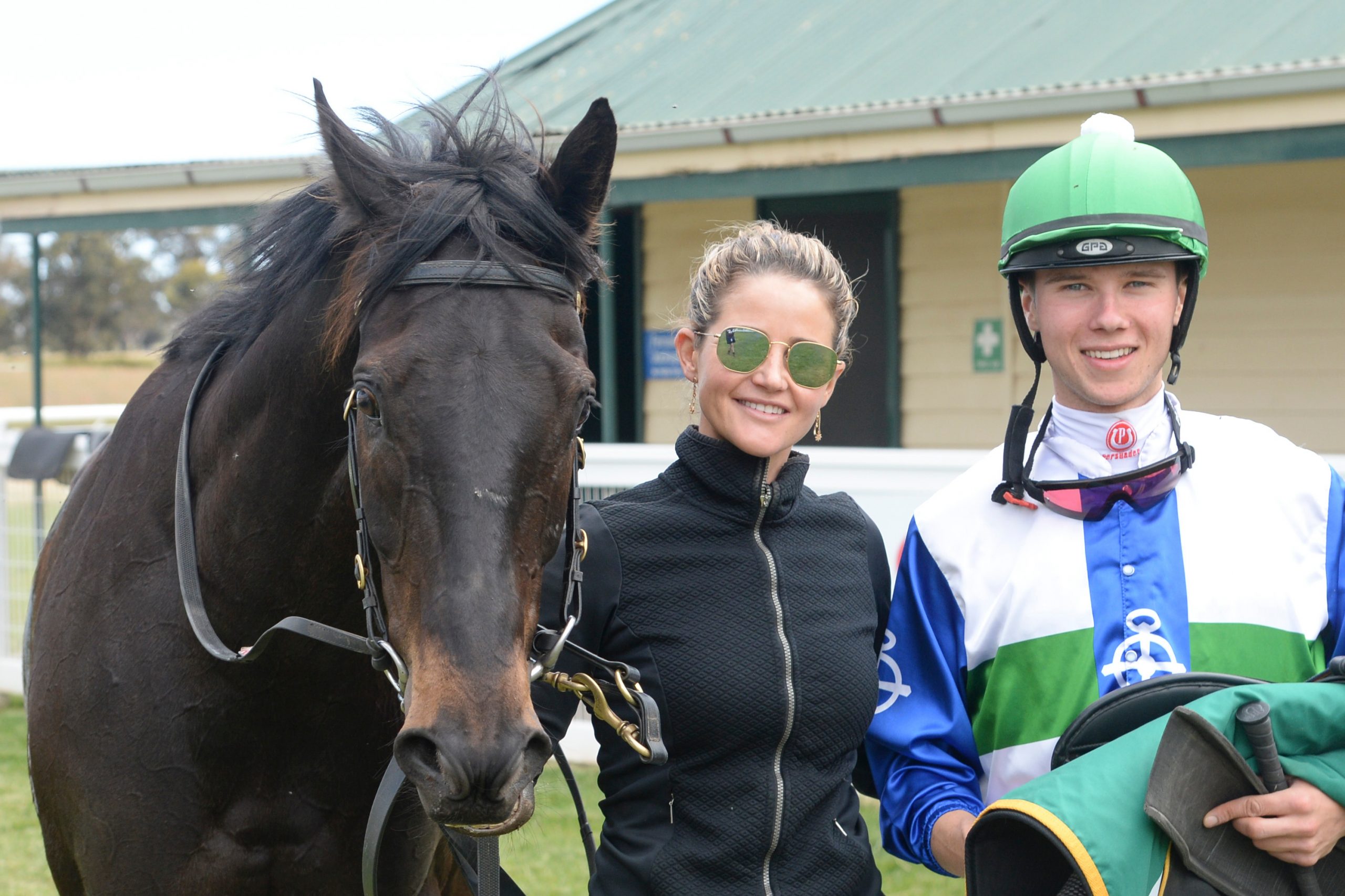 Michelle Payne and jockey Tom Prebble with horse Lonrik after winning the Bendigo Bank St Arnaud Maiden Plate this month.