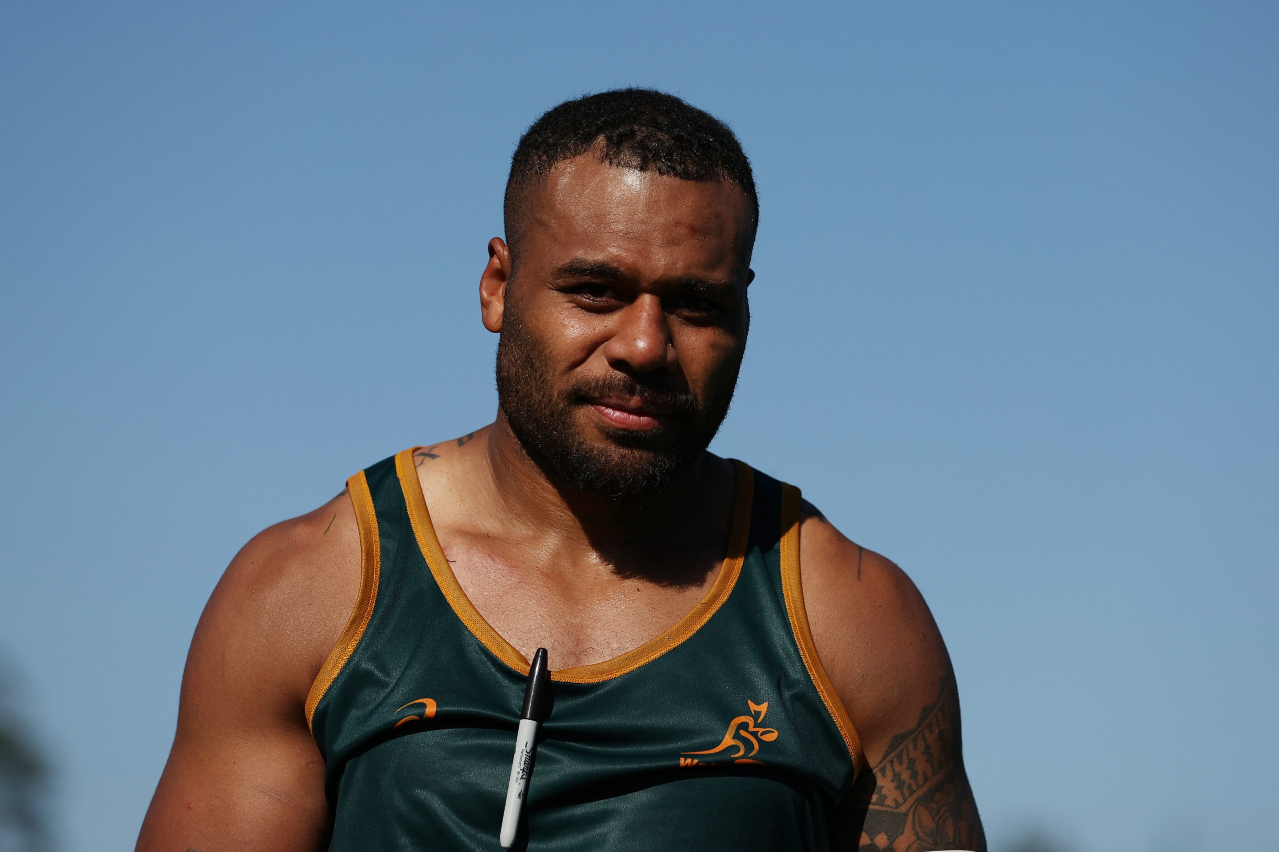 Samu Kerevi during a Wallabies training session at Stade Roger Baudras.
