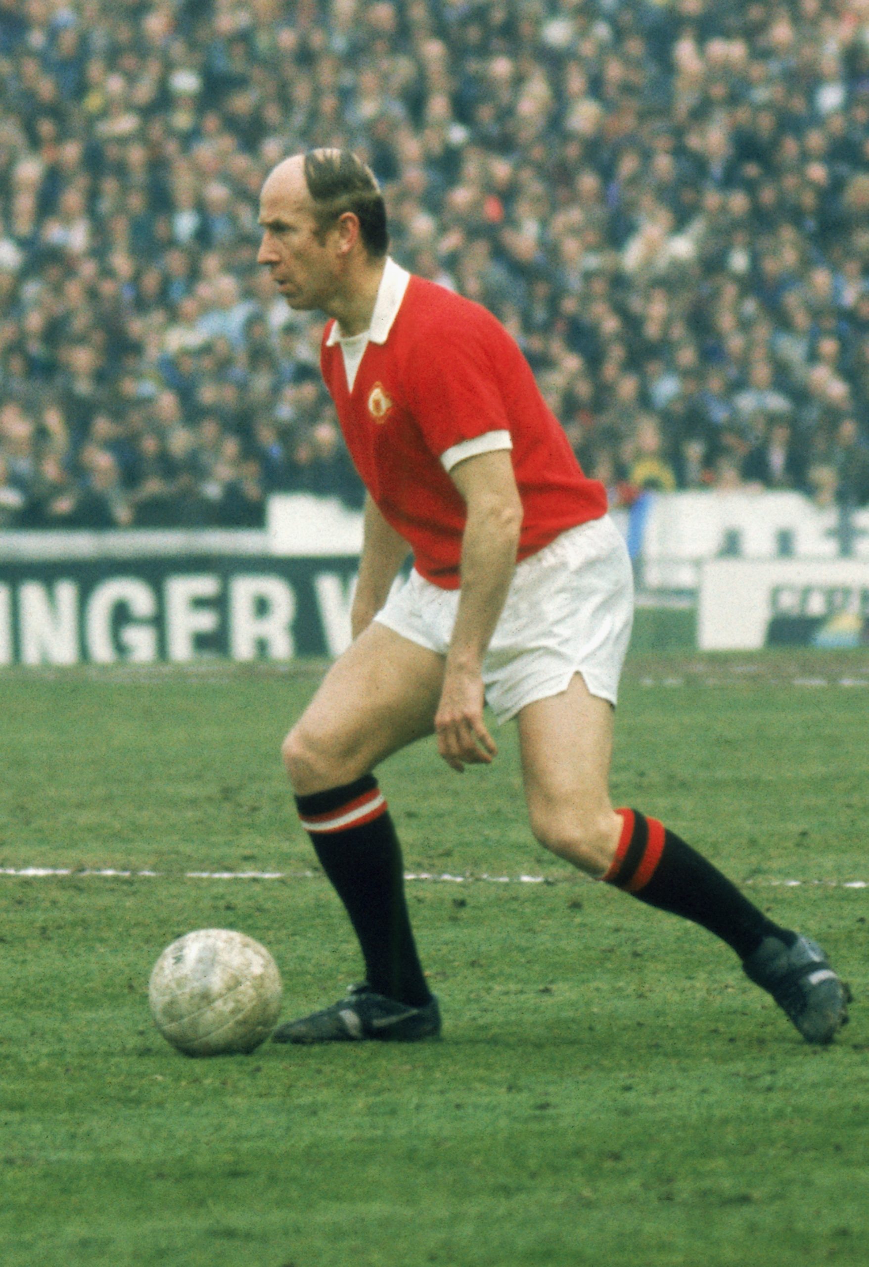 Bobby Charlton in his final match for Manchester United against Chelsea on April 28, 1973 at Stamford Bridge, in London. Chelsea won the match 1-0.