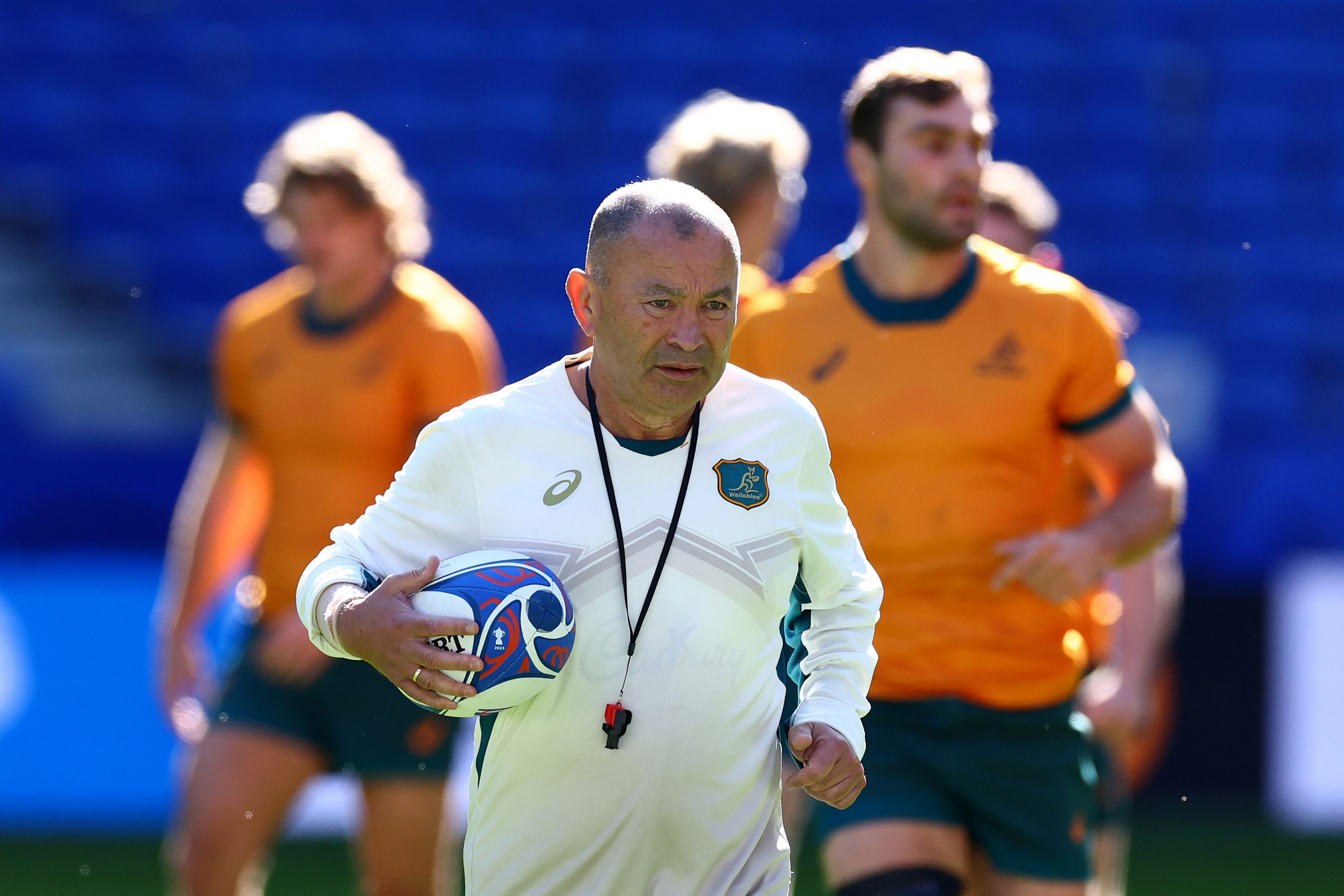 Eddie Jones during the Australia captain's run ahead of their Rugby World Cup match against Wales.