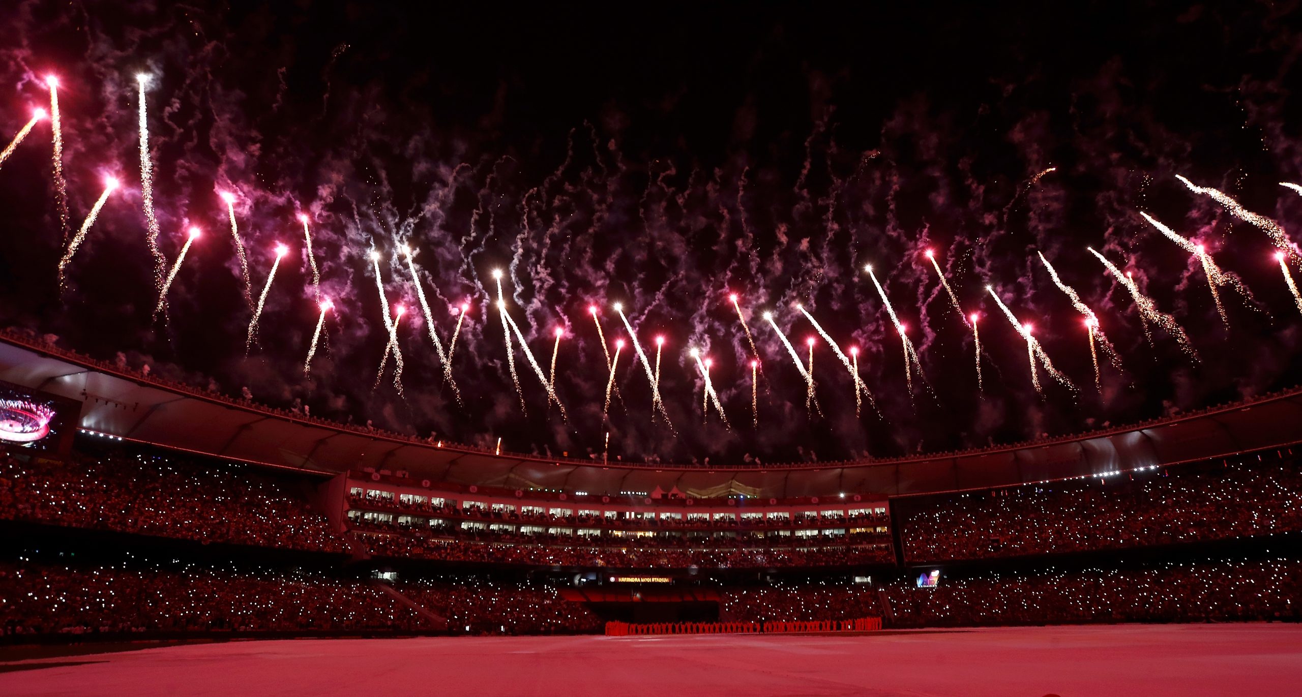 AHMEDABAD, INDIA - MAY 29: A fireworks display is seen following the innings break entertainment during the 2023 IPL Final match between Chennai Super Kings and Gujarat Titans at Narendra Modi Stadium on May 29, 2023 in Ahmedabad, India. (Photo by Pankaj Nangia/Getty Images)