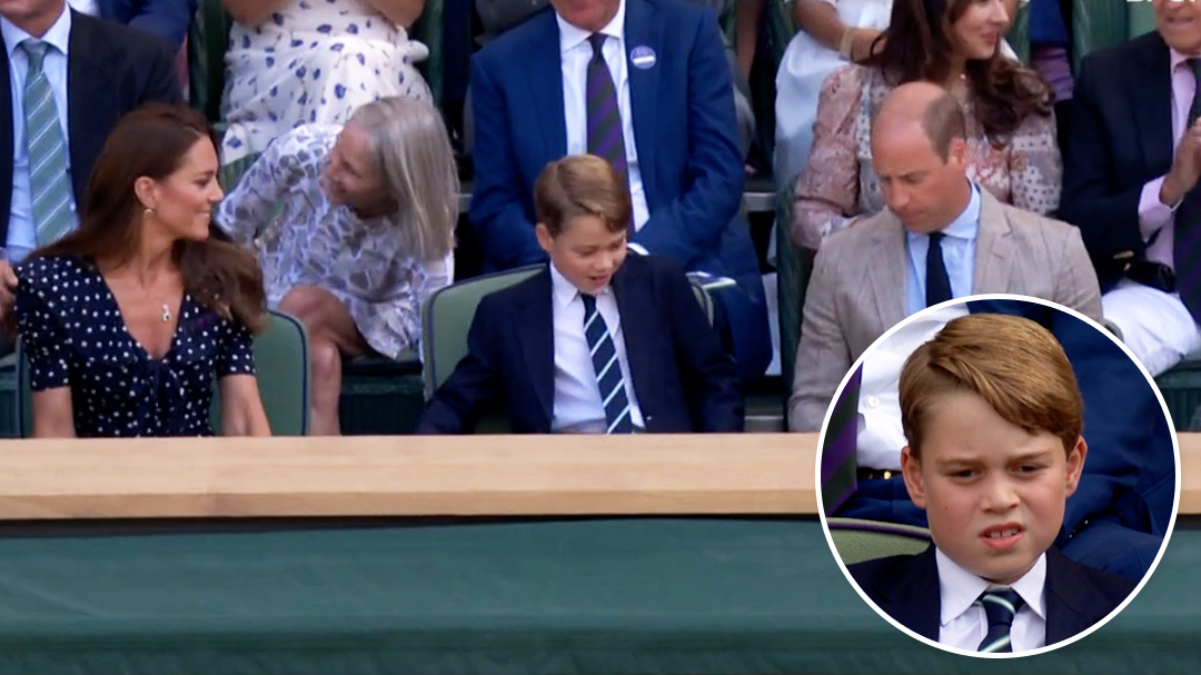 Prince George reacts while watching the Wimbledon men's final