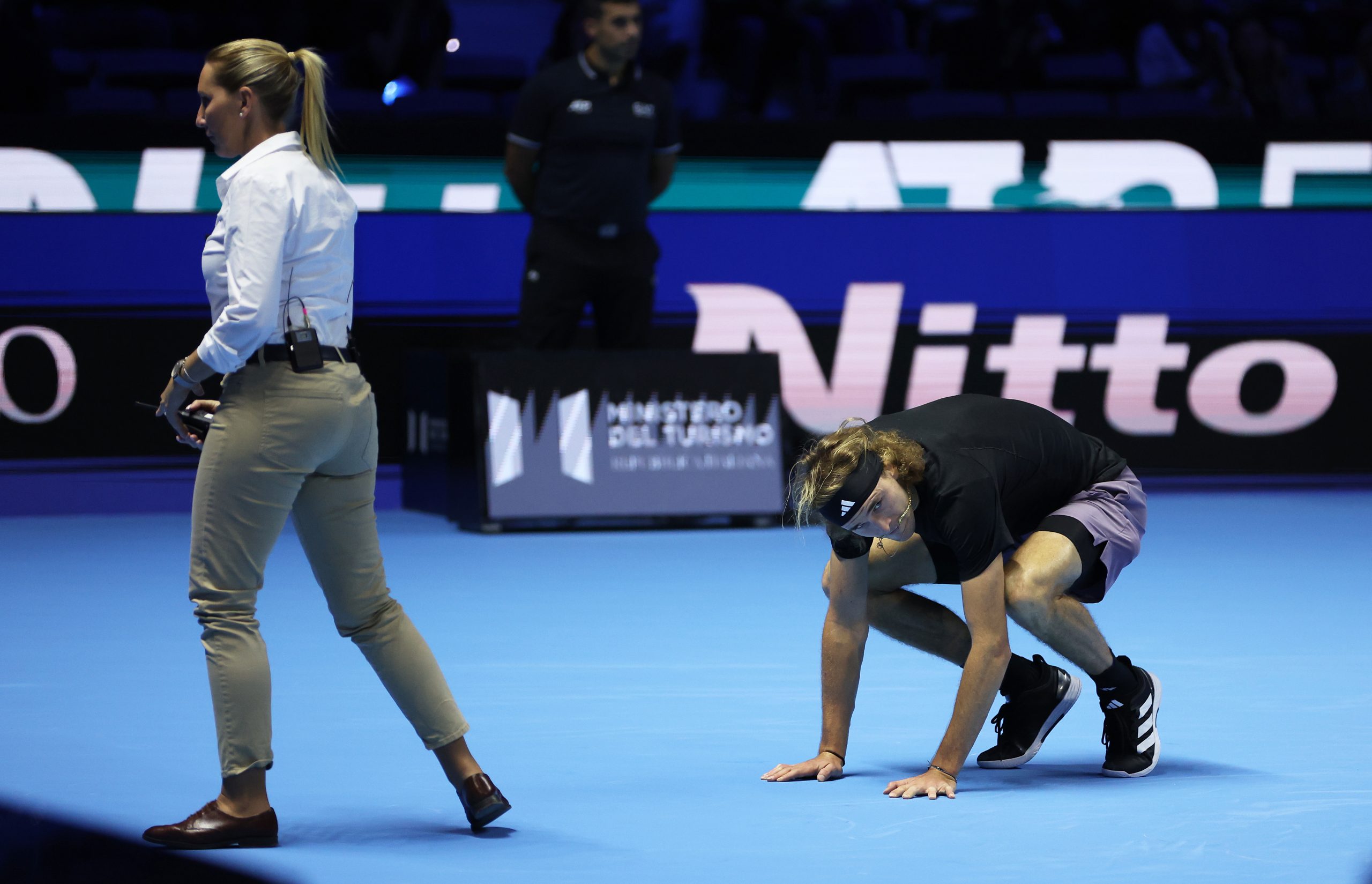 Alexander Zverev after turning his ankle against Carlos Alcaraz at the ATP Finals.