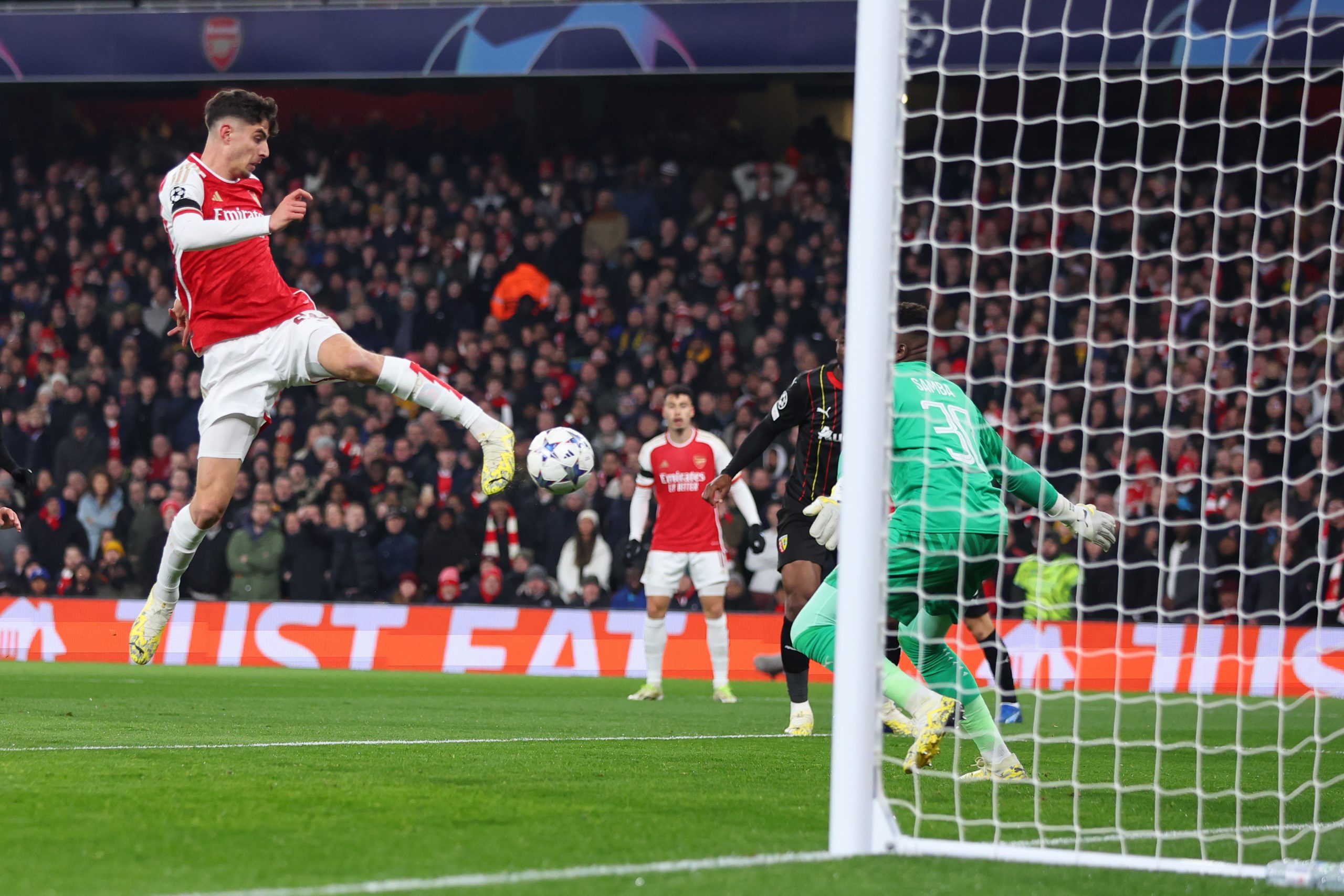 Kai Havertz of Arsenal scores the opening goal.